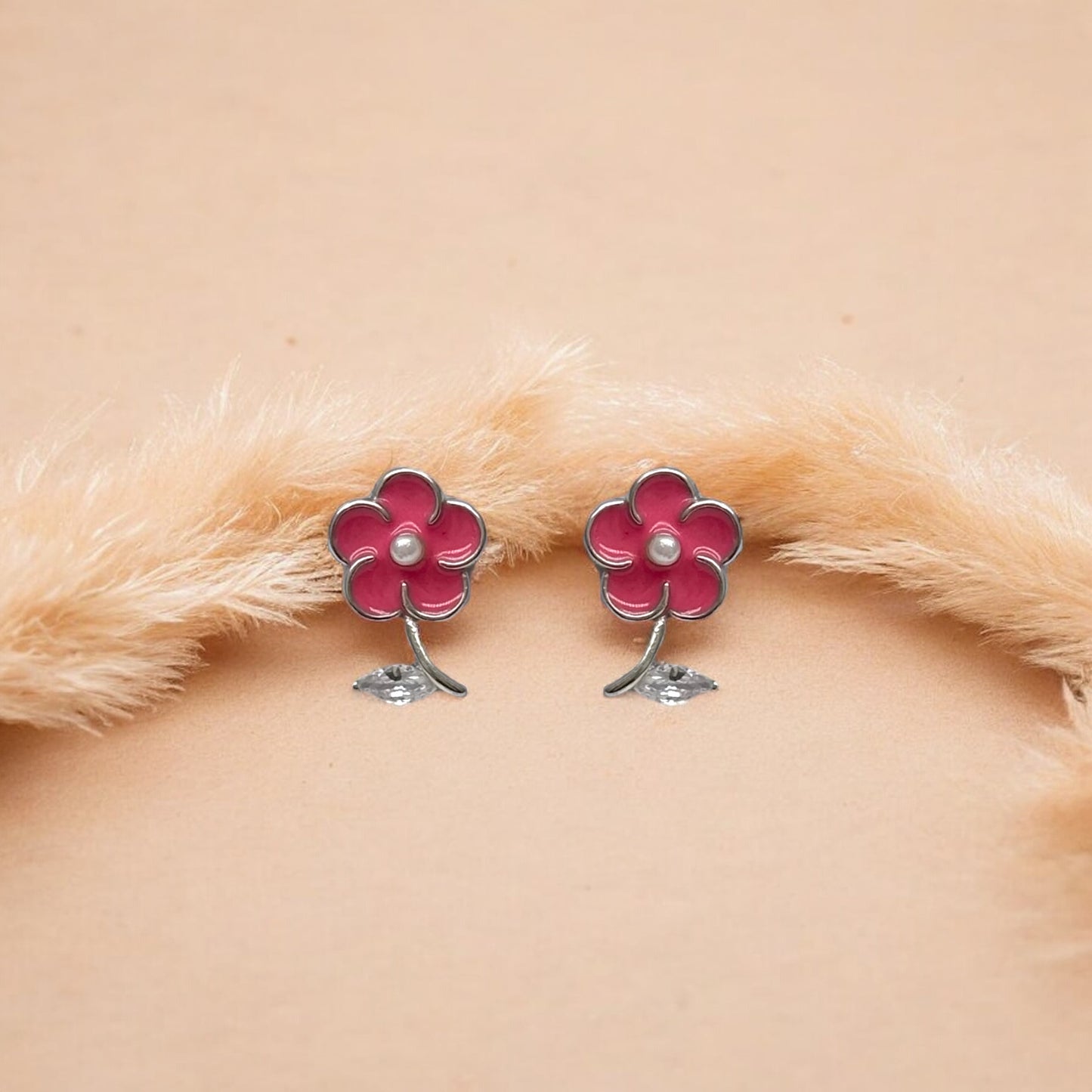 Pink Flower Earrings