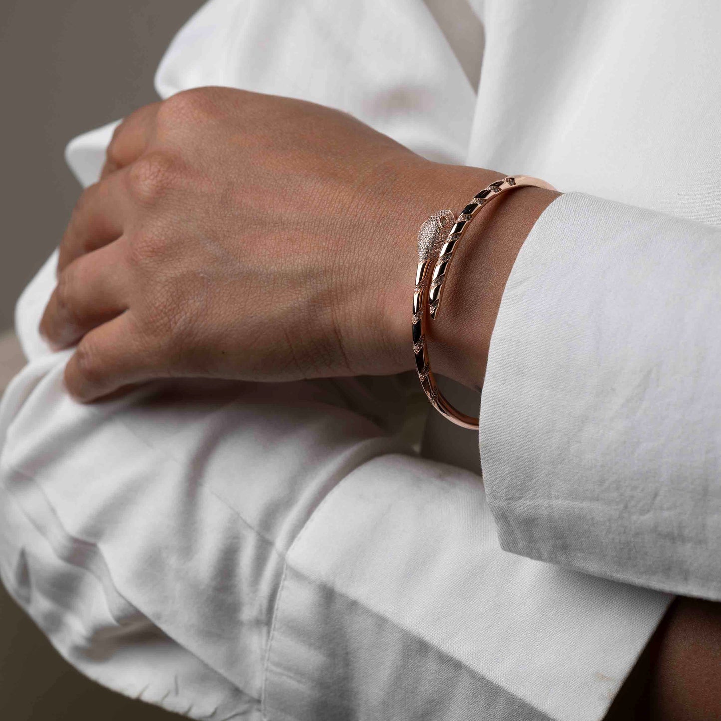 Stylish silver bracelet with a snake design, featuring a sleek and modern look perfect for women seeking a unique and elegant accessory