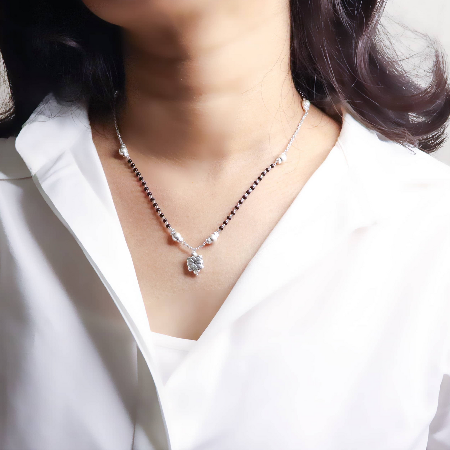 Small Flower Silver Mangalsutra