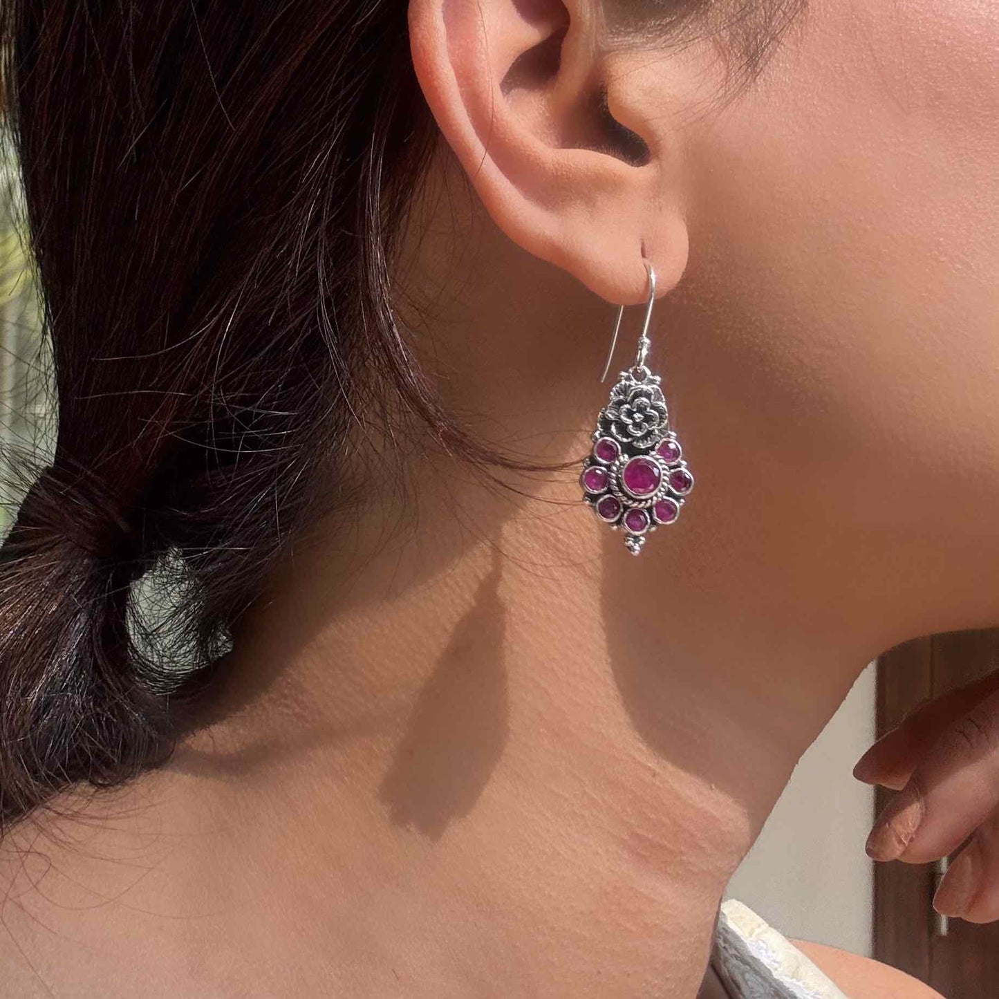 Oxidised Floral Earrings