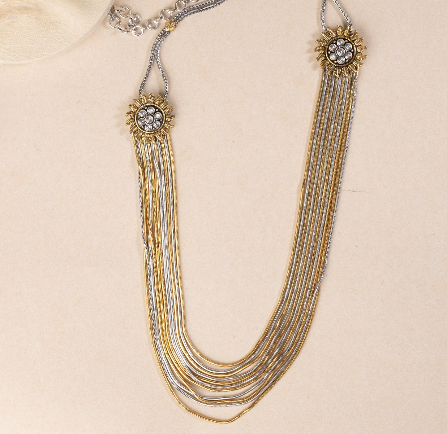 Two Tone Chains Silver Necklace