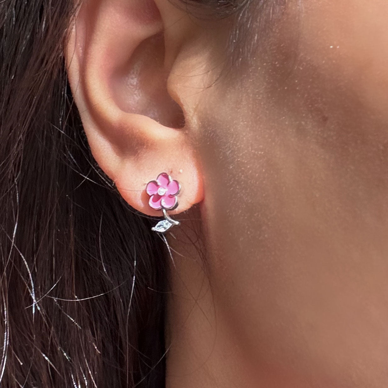 Pink Flower Earrings