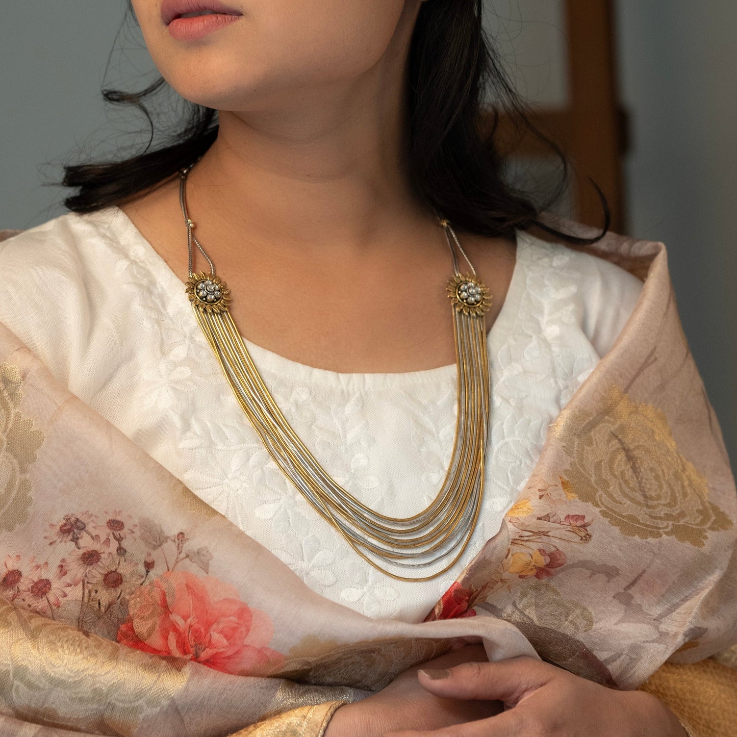 Elegant sterling silver long necklace with a sleek, minimalist design, perfect for layering