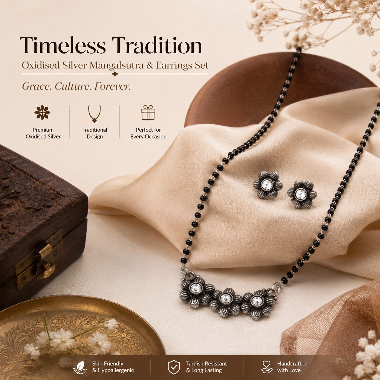 Oxidised Mangalsutra with Earrings