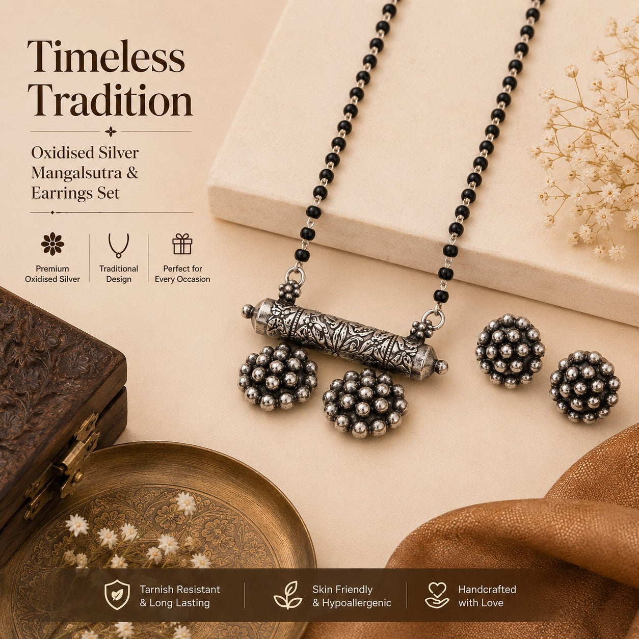 Oxidised Mangalsutra with Earrings