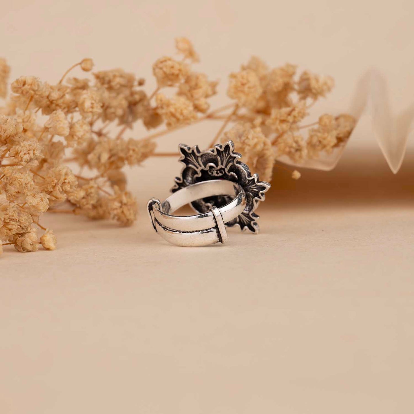 Oxidised Floral Ring