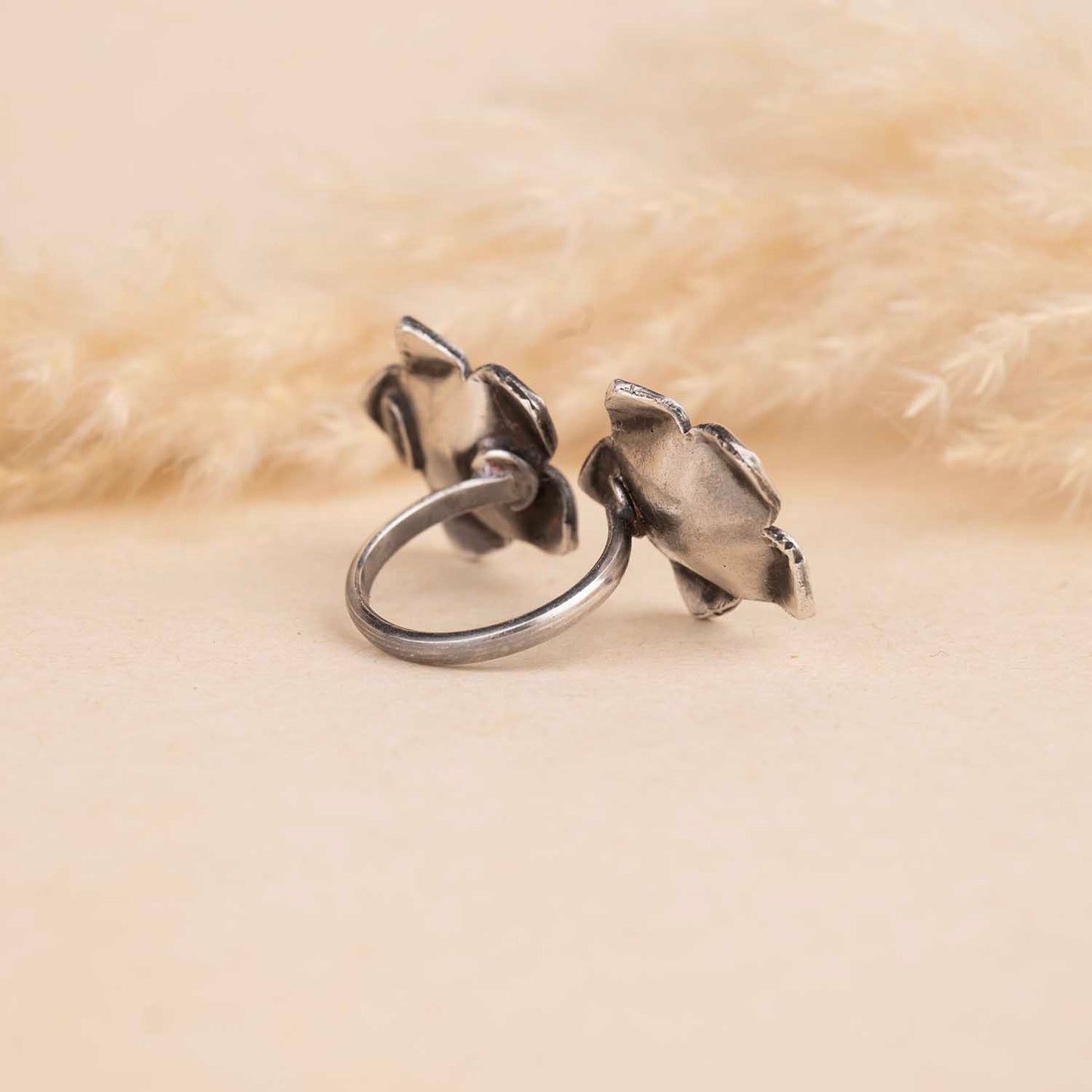 Silver Oxidised Flower Ring