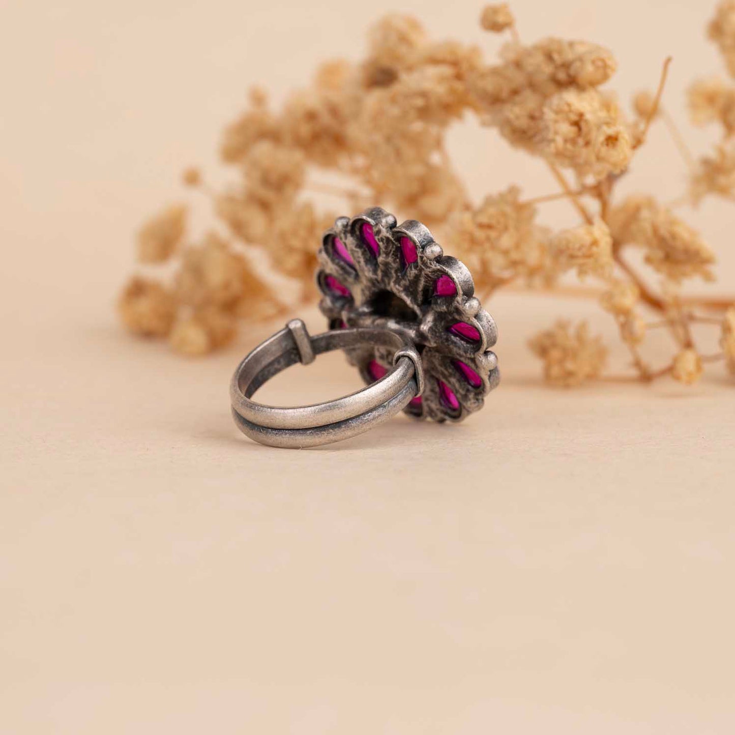 Oxidised Flower Silver Ring