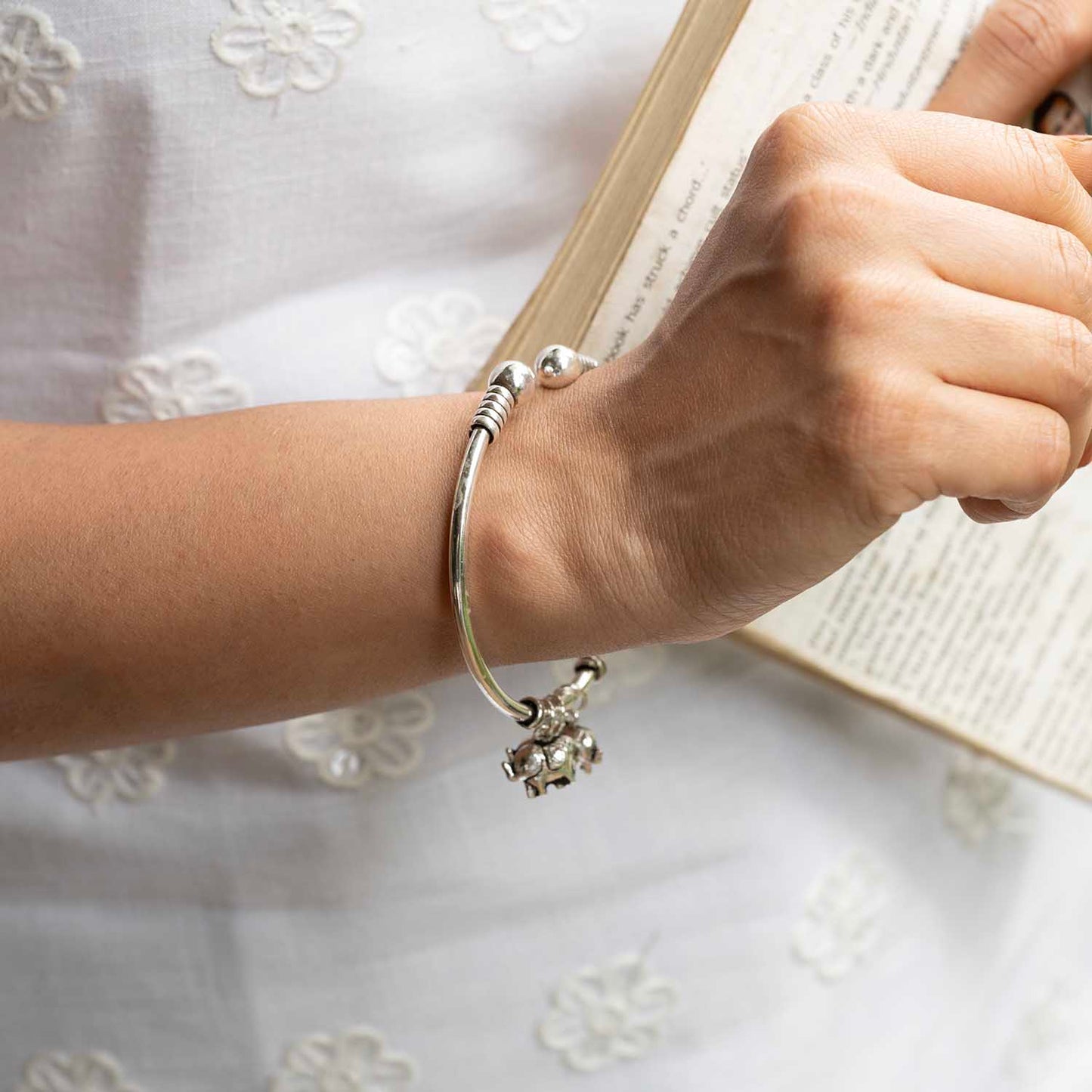 Silver Dangling Elephant Cuff