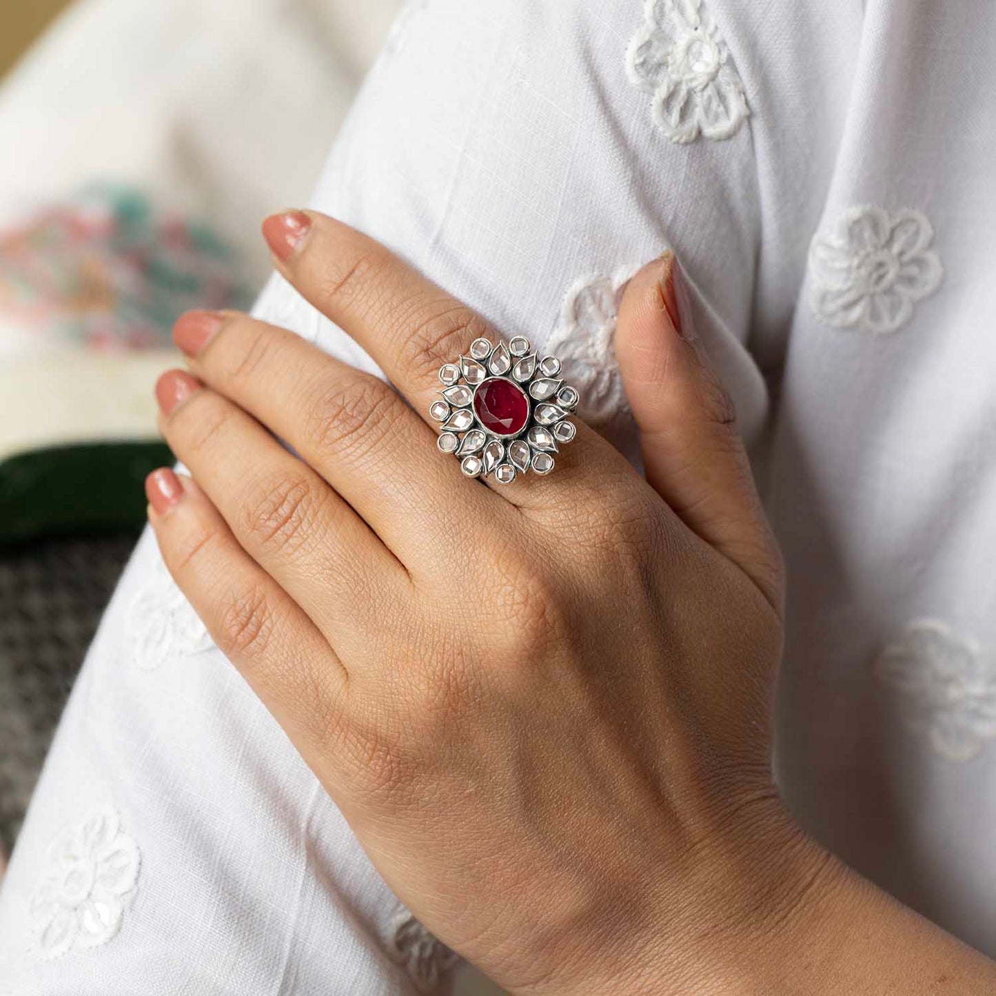 Silver Open Polki Ring