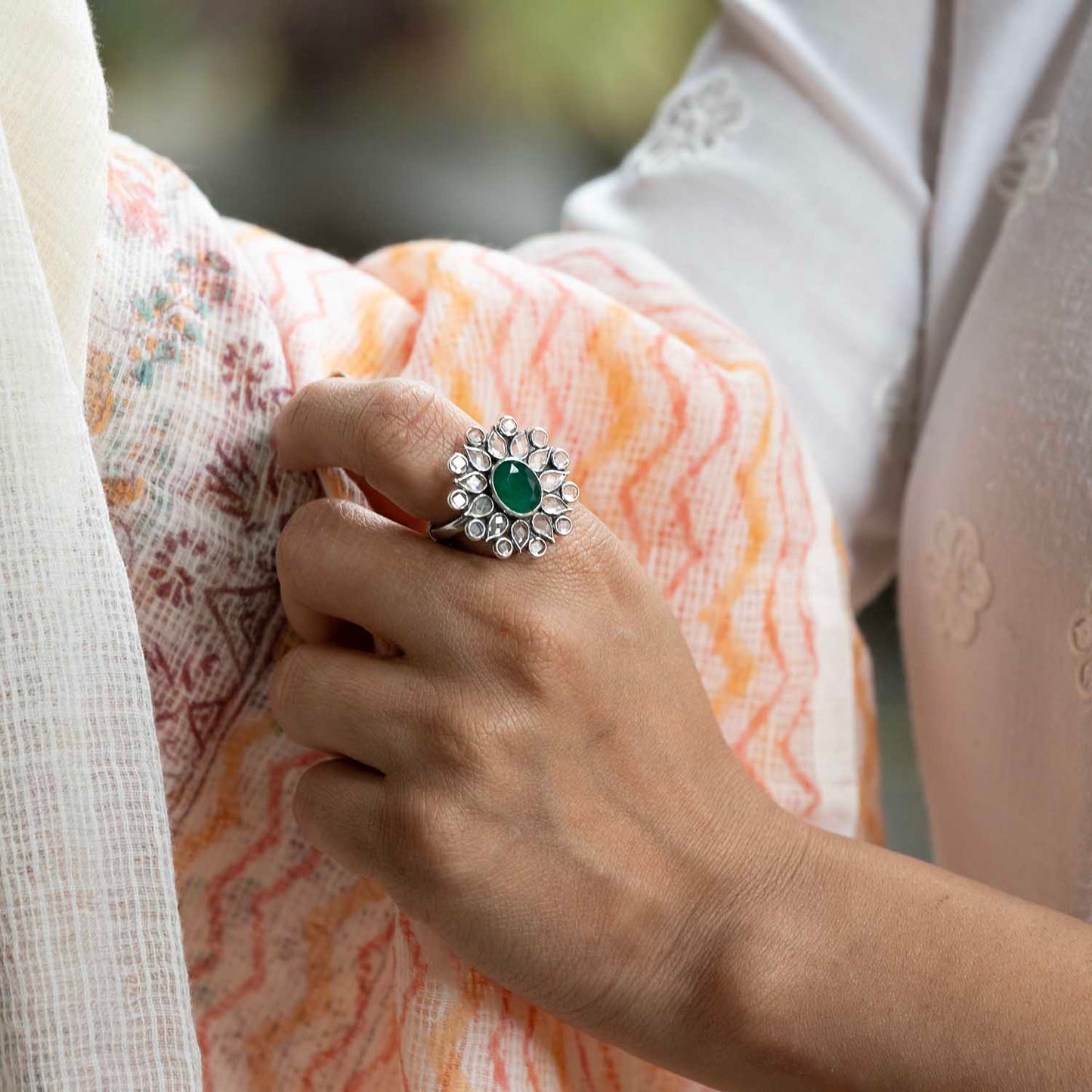 Silver Open Polki Ring