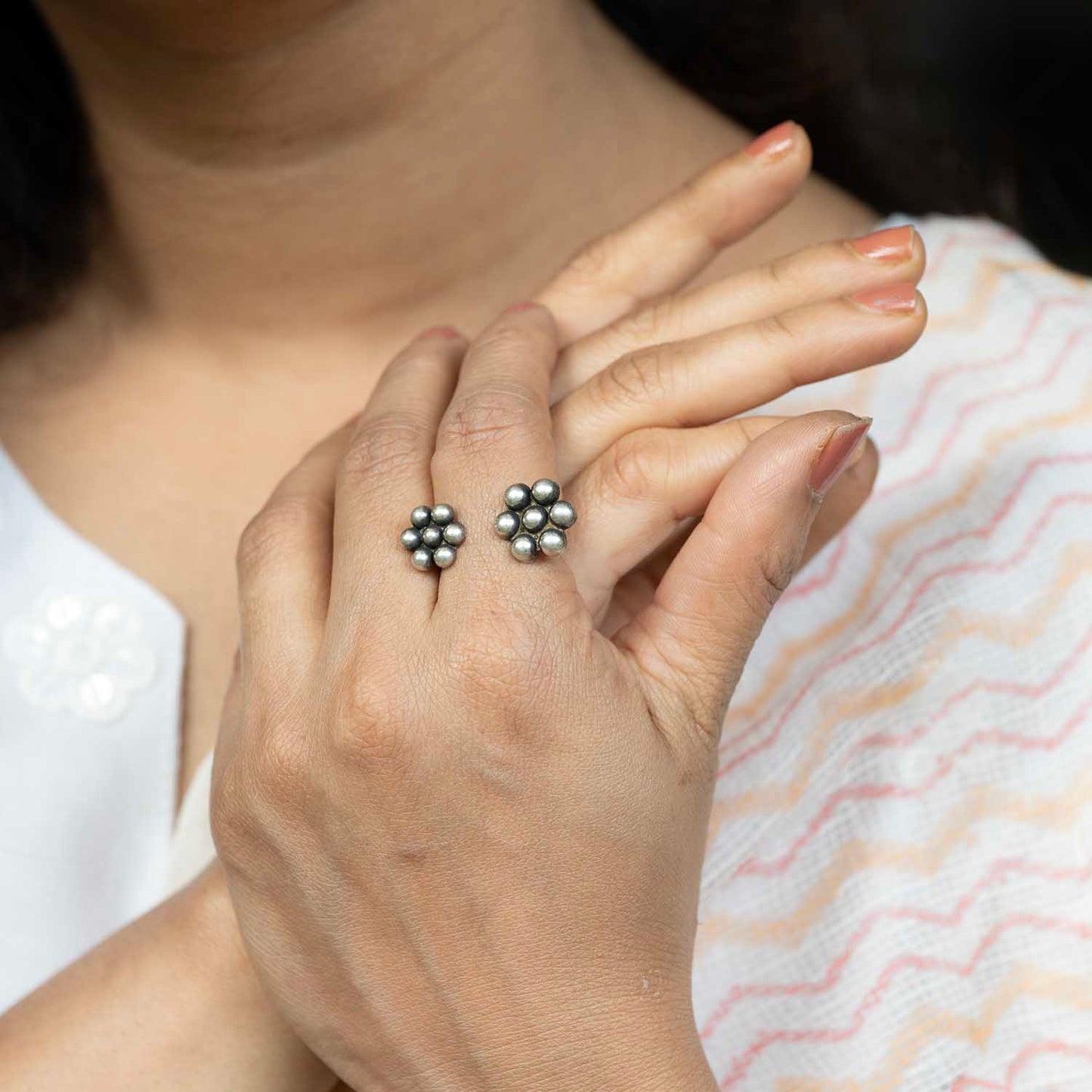 Silver Oxidised Mndala Ring