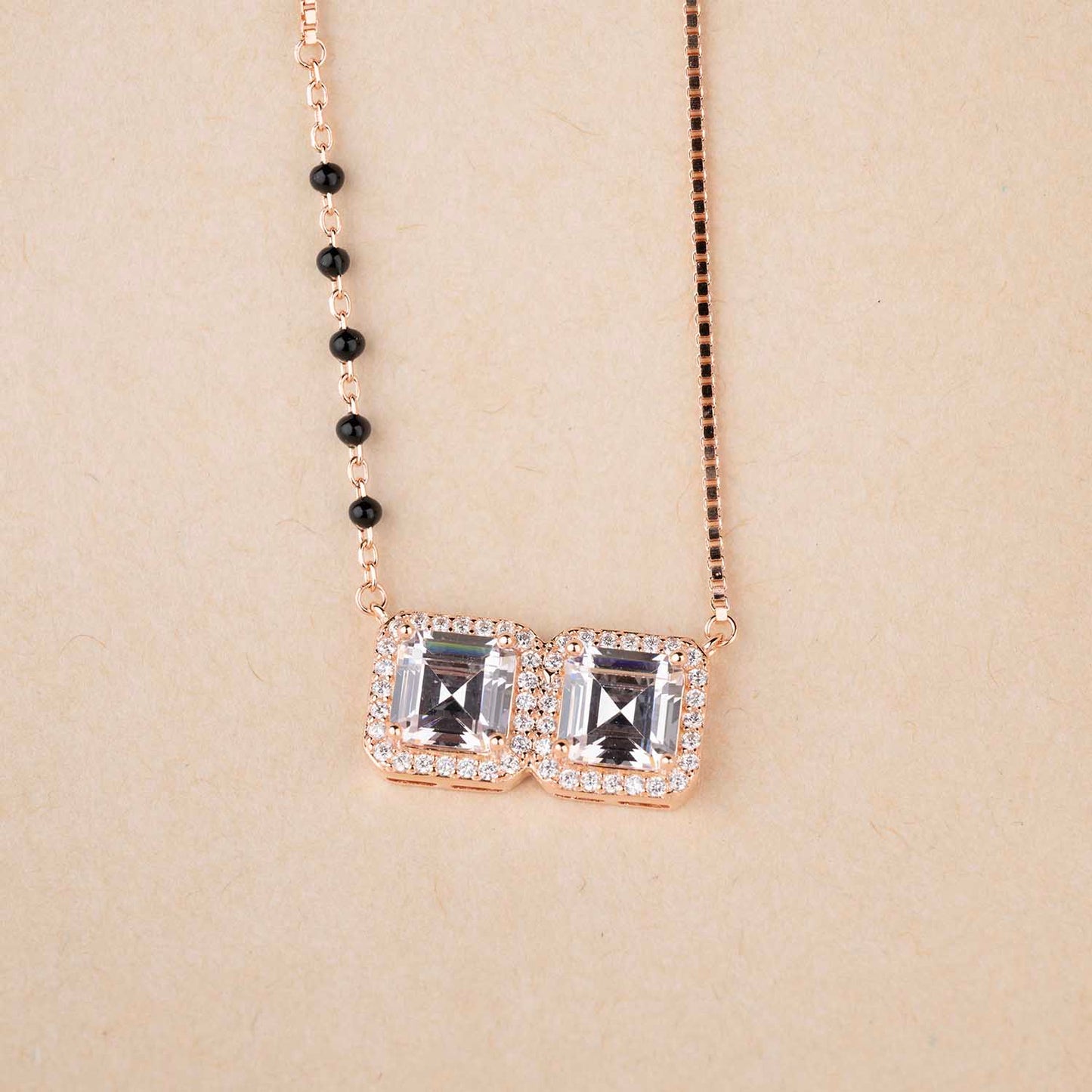 Rose Gold Square Silver Mangalsutra