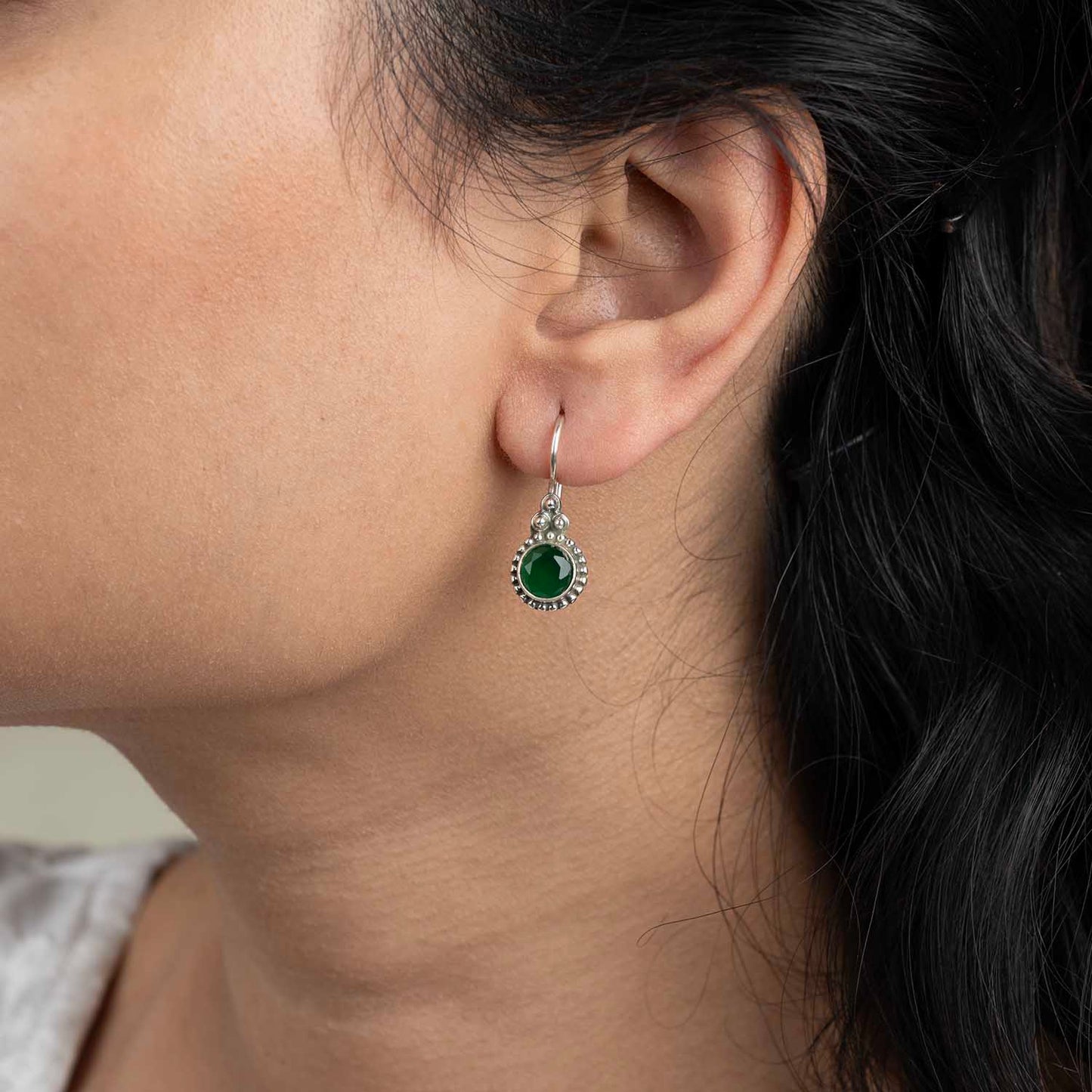 Green Silver Earrings
