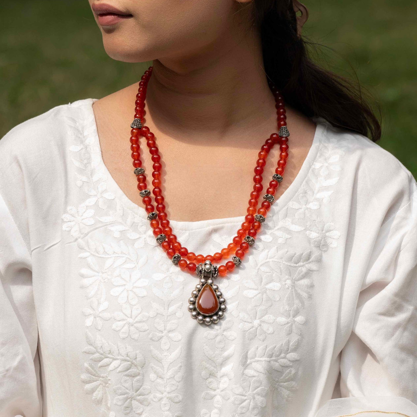 Rustic Ember – Carnelian & Oxidized Silver Necklace