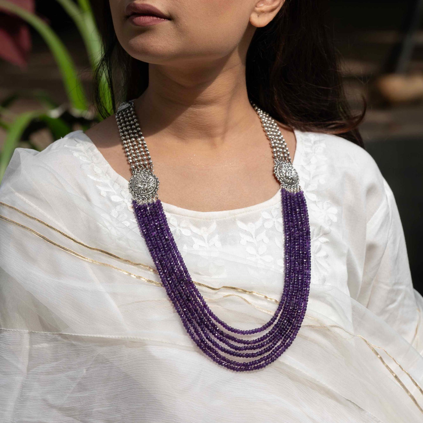 Twilight Muse – Amethyst & Oxidized Silver Long Necklace