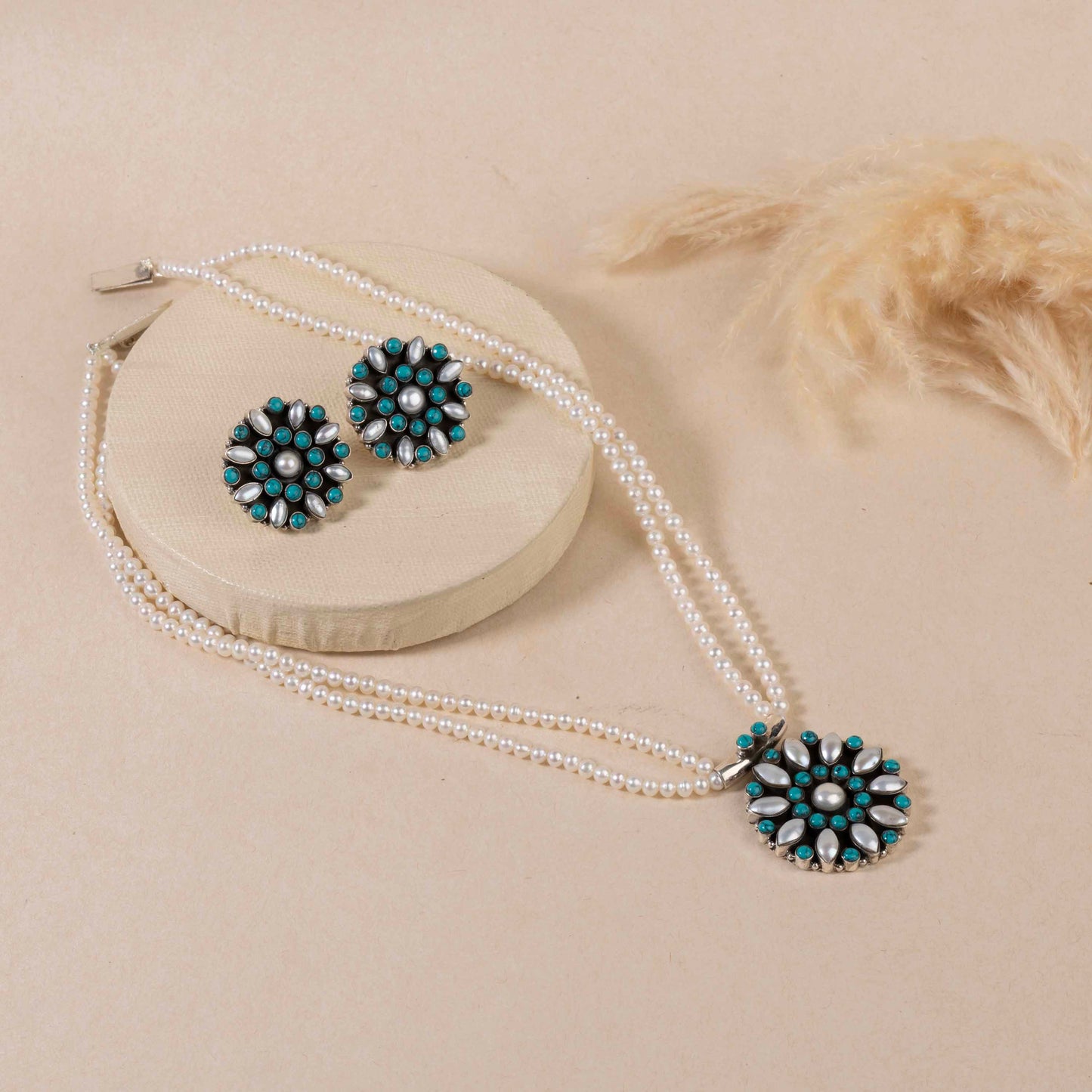 Elegant pearl necklace with matching sterling silver earrings, perfect gift for a wife.