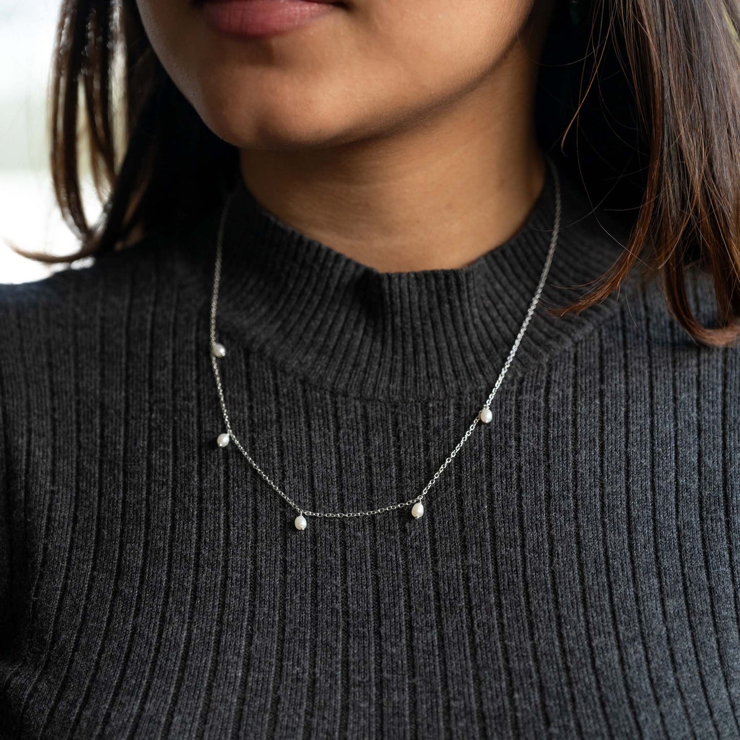 Dangling Pearls SIlver Necklace