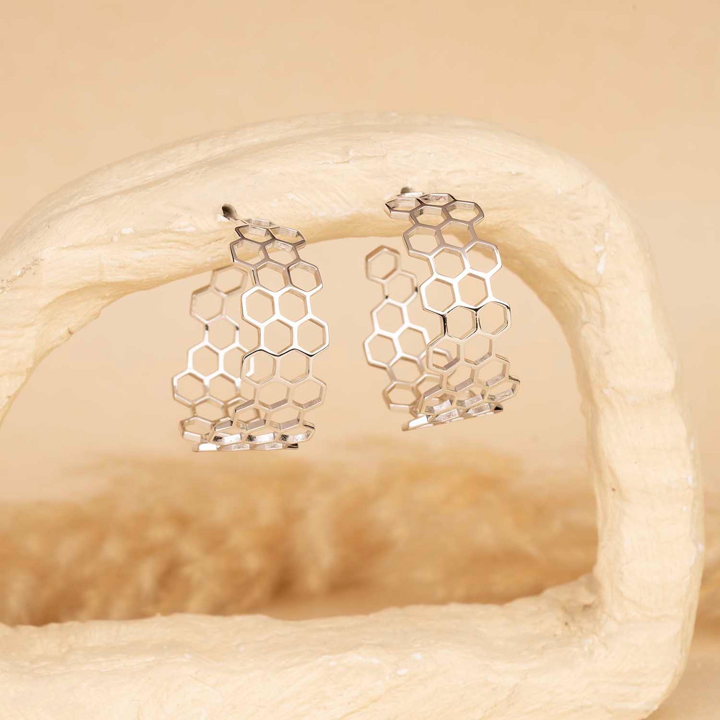 Honeycomb Silver Hoops