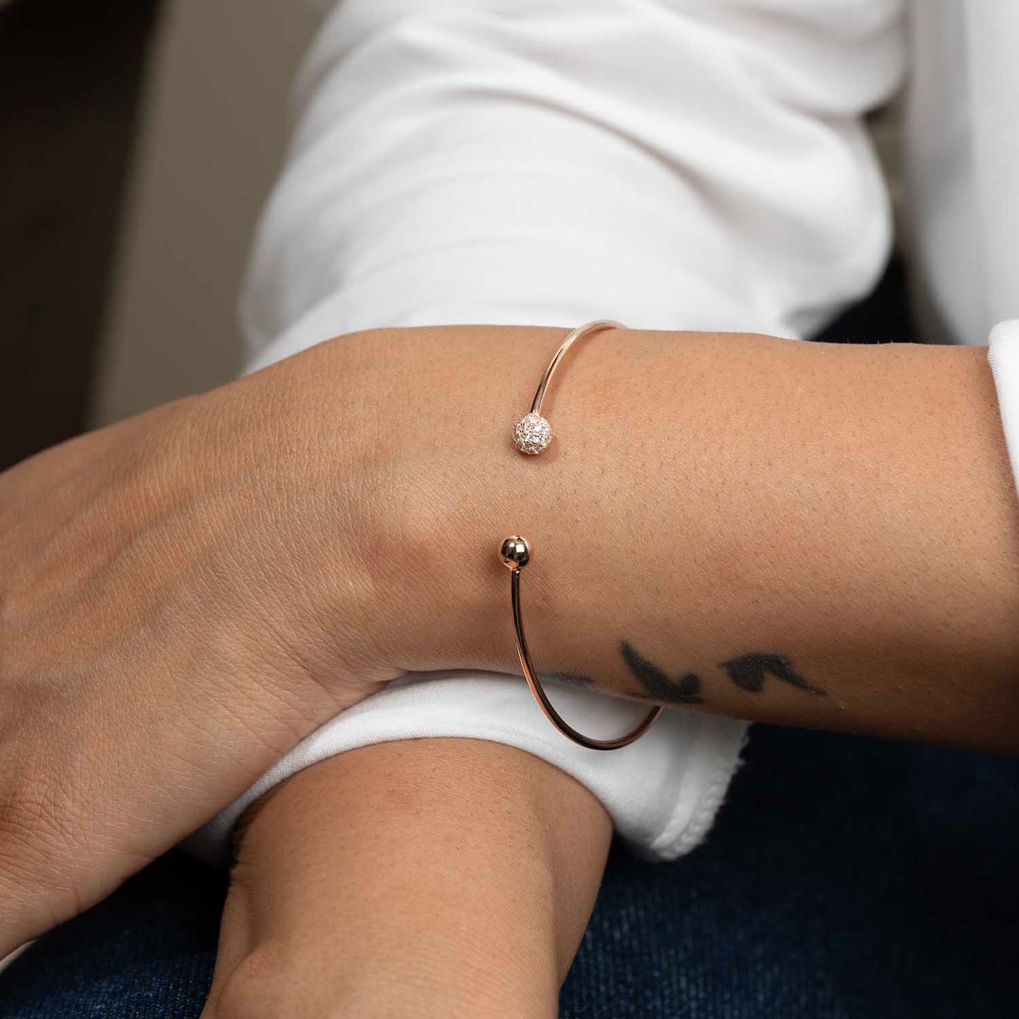 Rose Gold CZ Ball Cuff