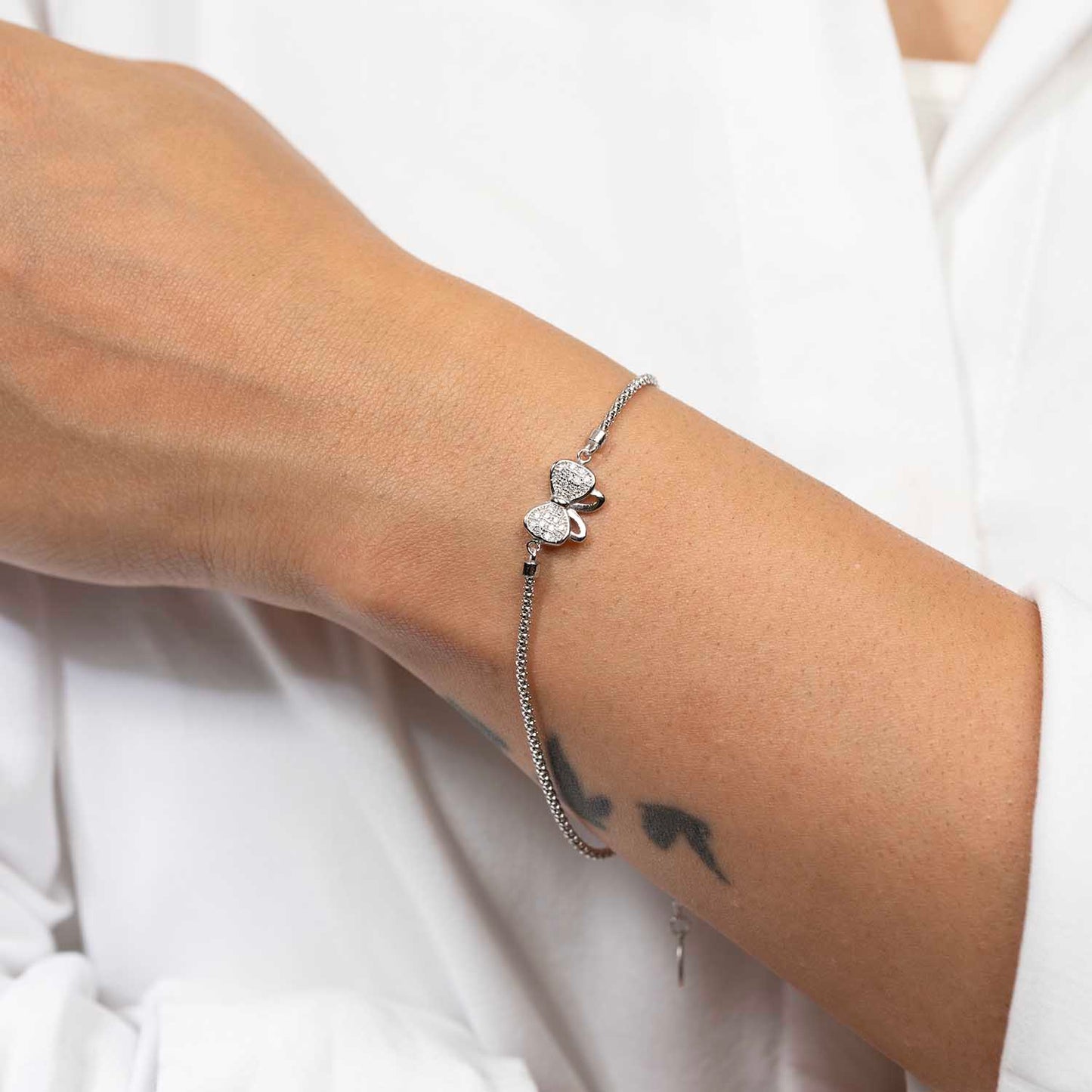 CZ Bow Silver Bracelet