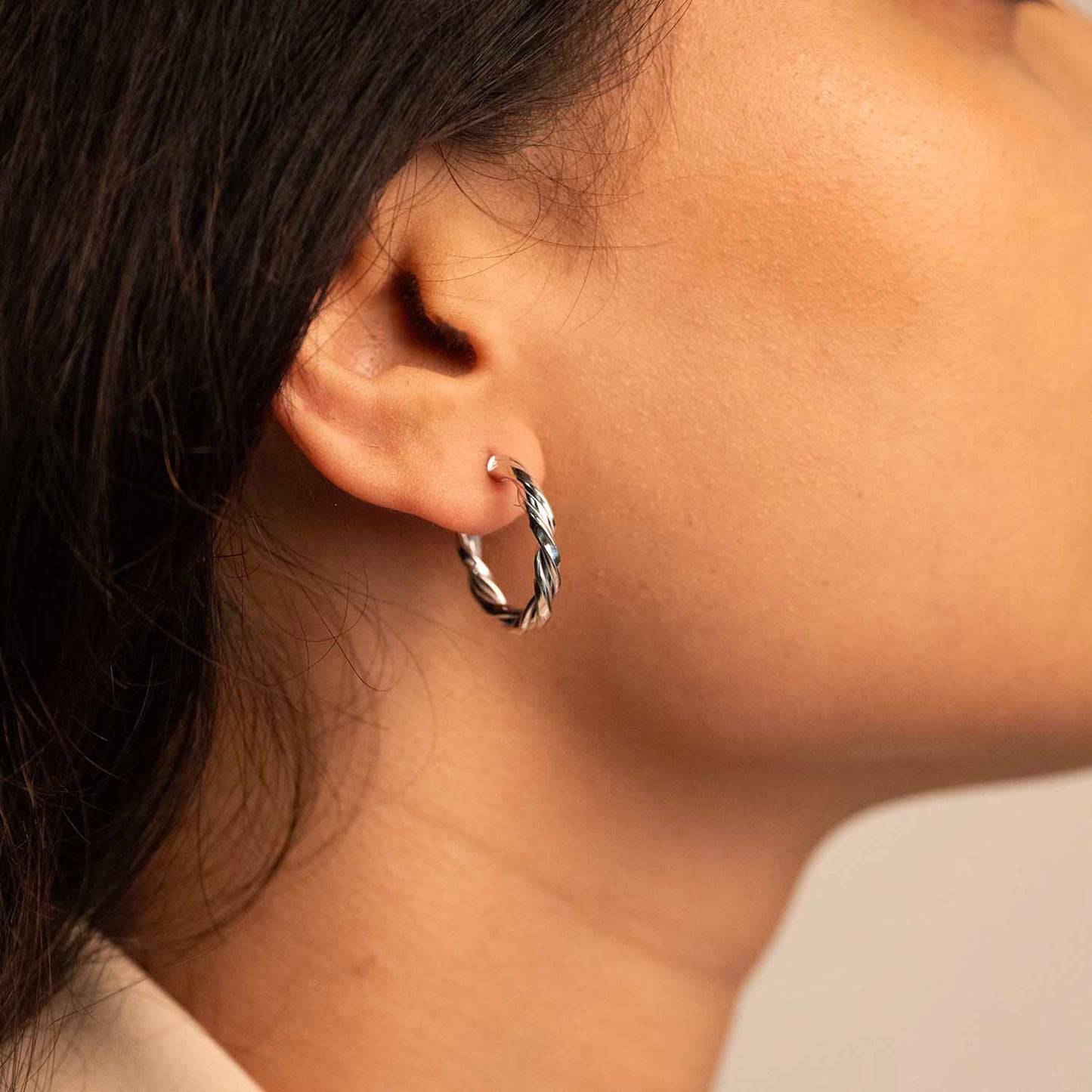 Silver Twisted Hoops