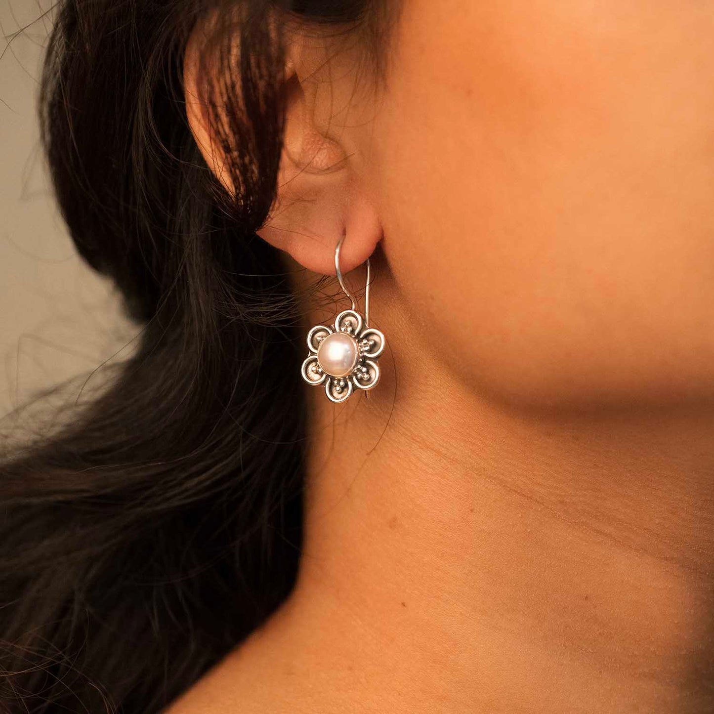 Floral Silver Earrings