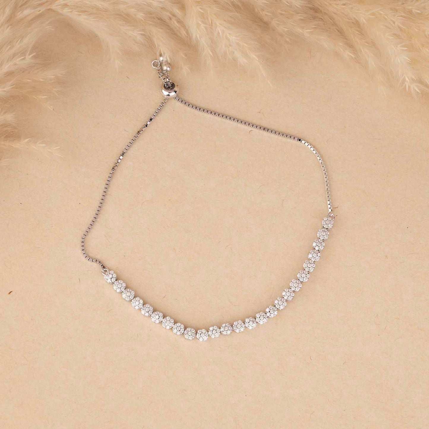 Floral CZ Silver Bracelet