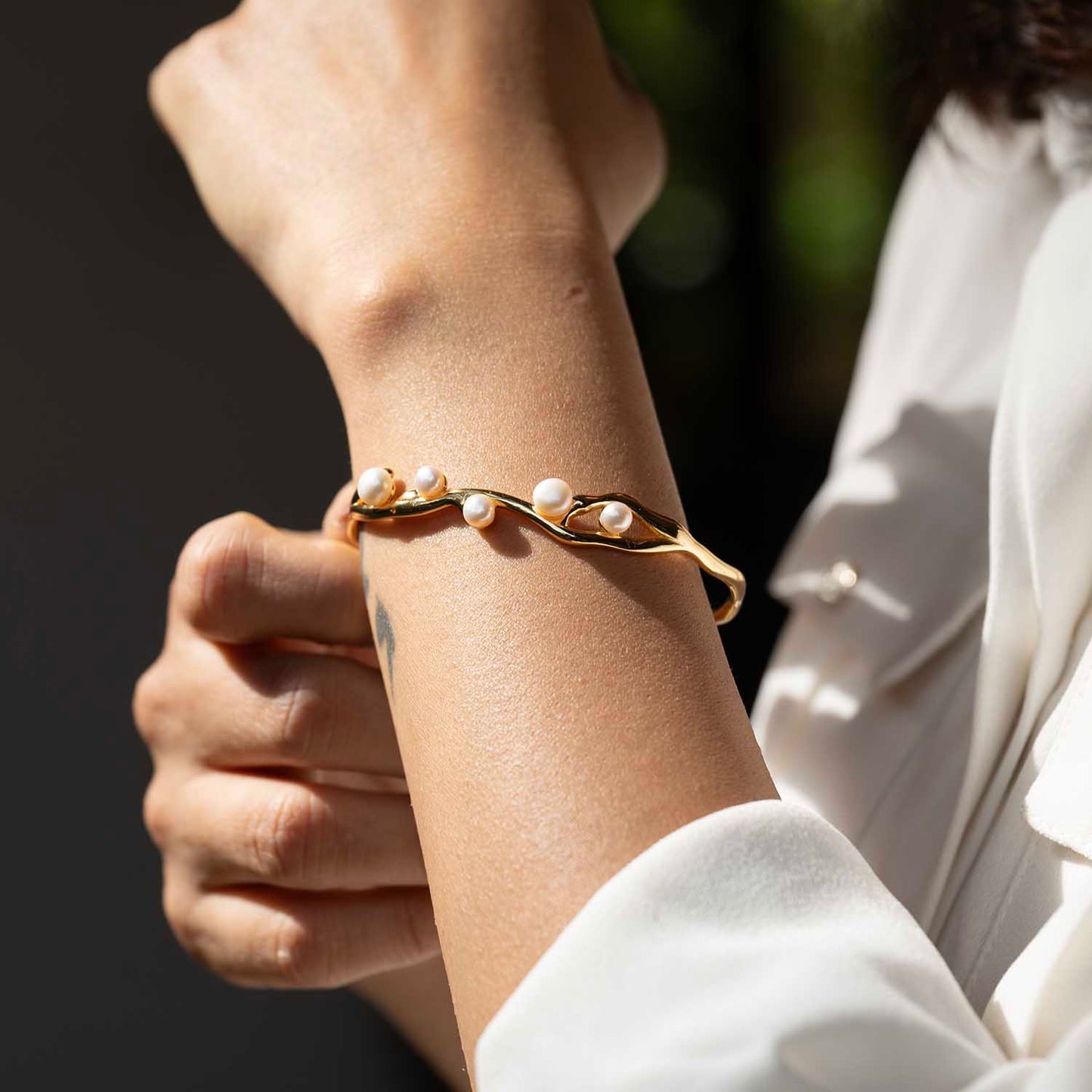 Pearl On Gold Cuff