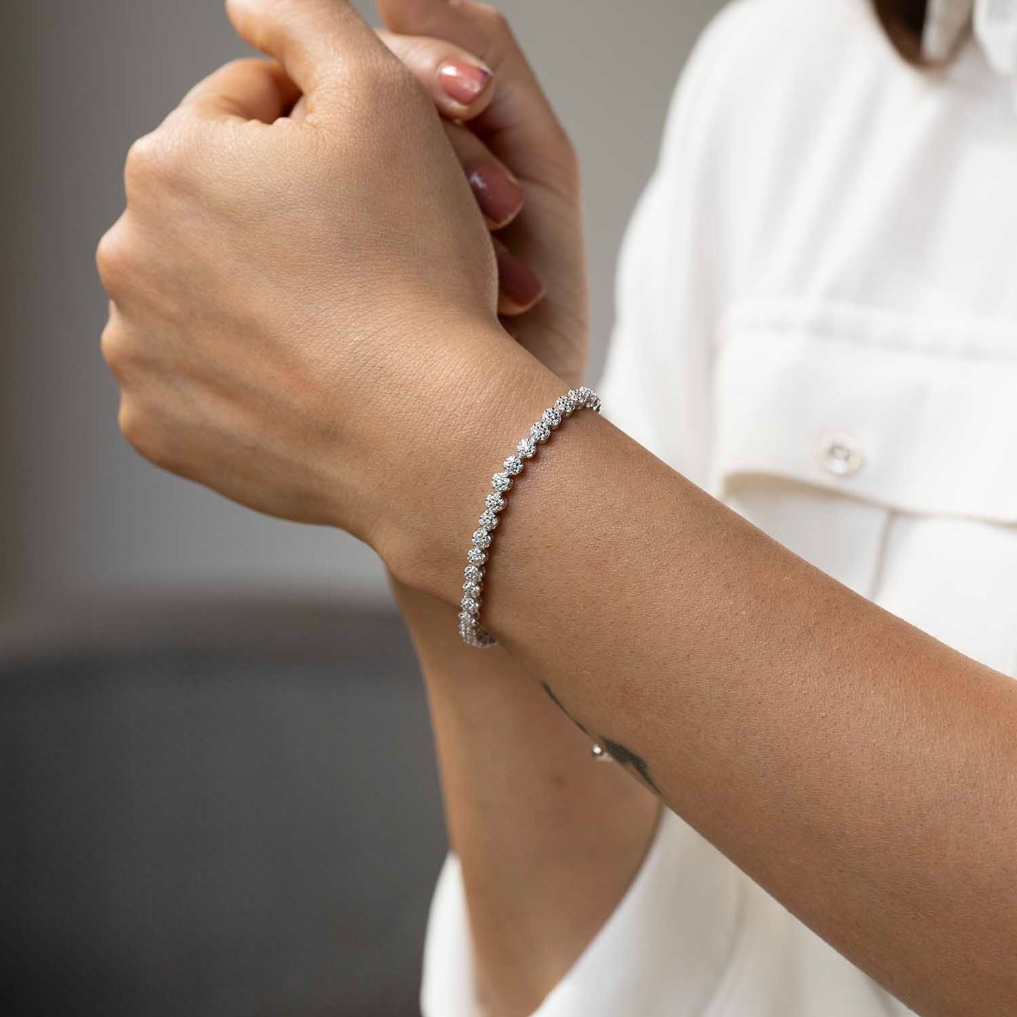 Floral CZ Silver Bracelet