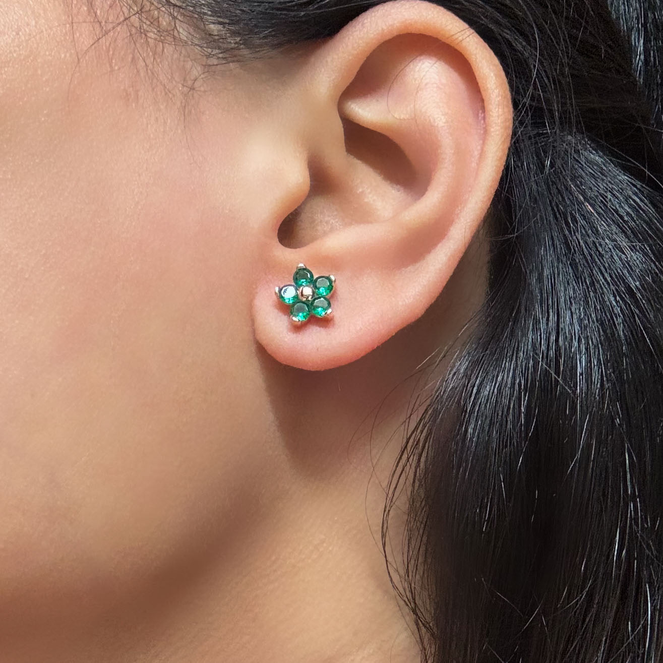 Green Flower Studs