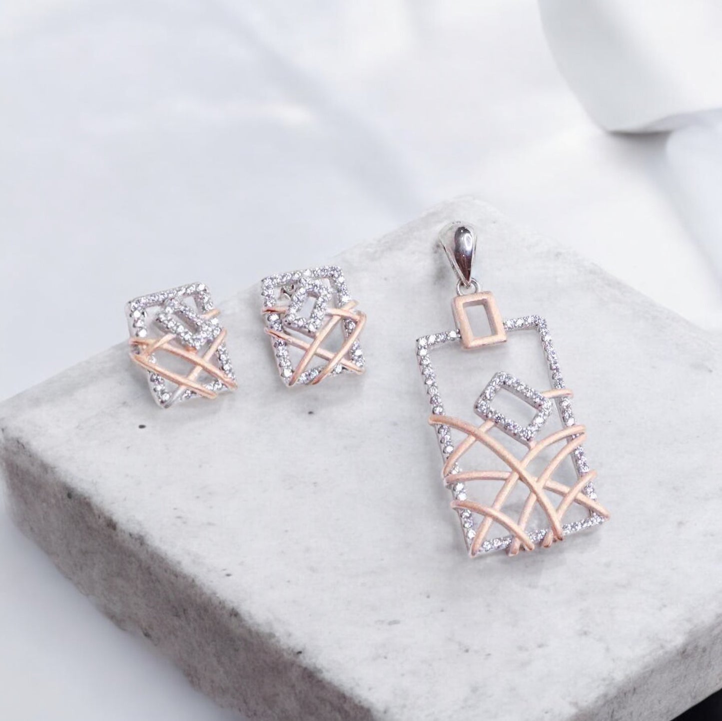 Luminous Grace CZ Silver Pendant Set