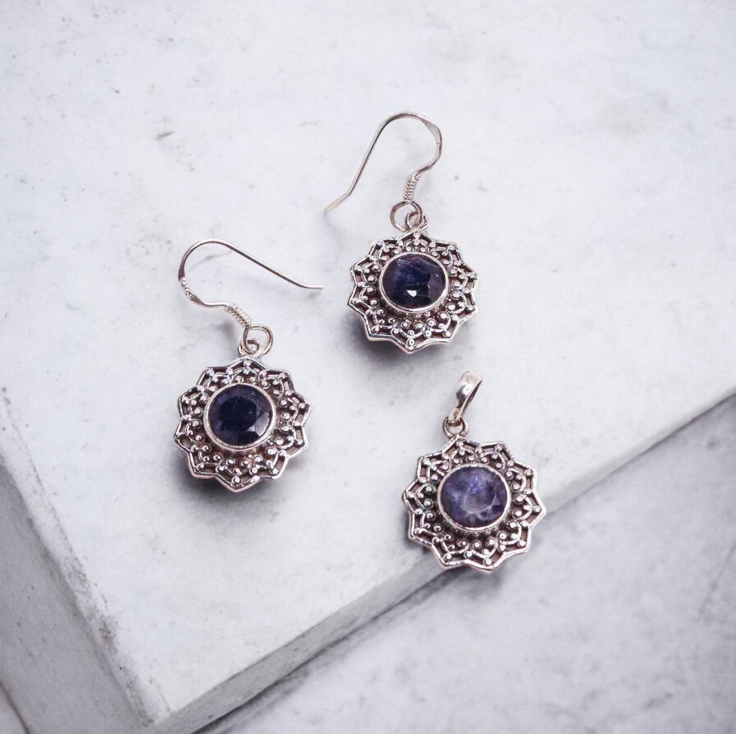 Midnight Blue Pendant & Earrings Set