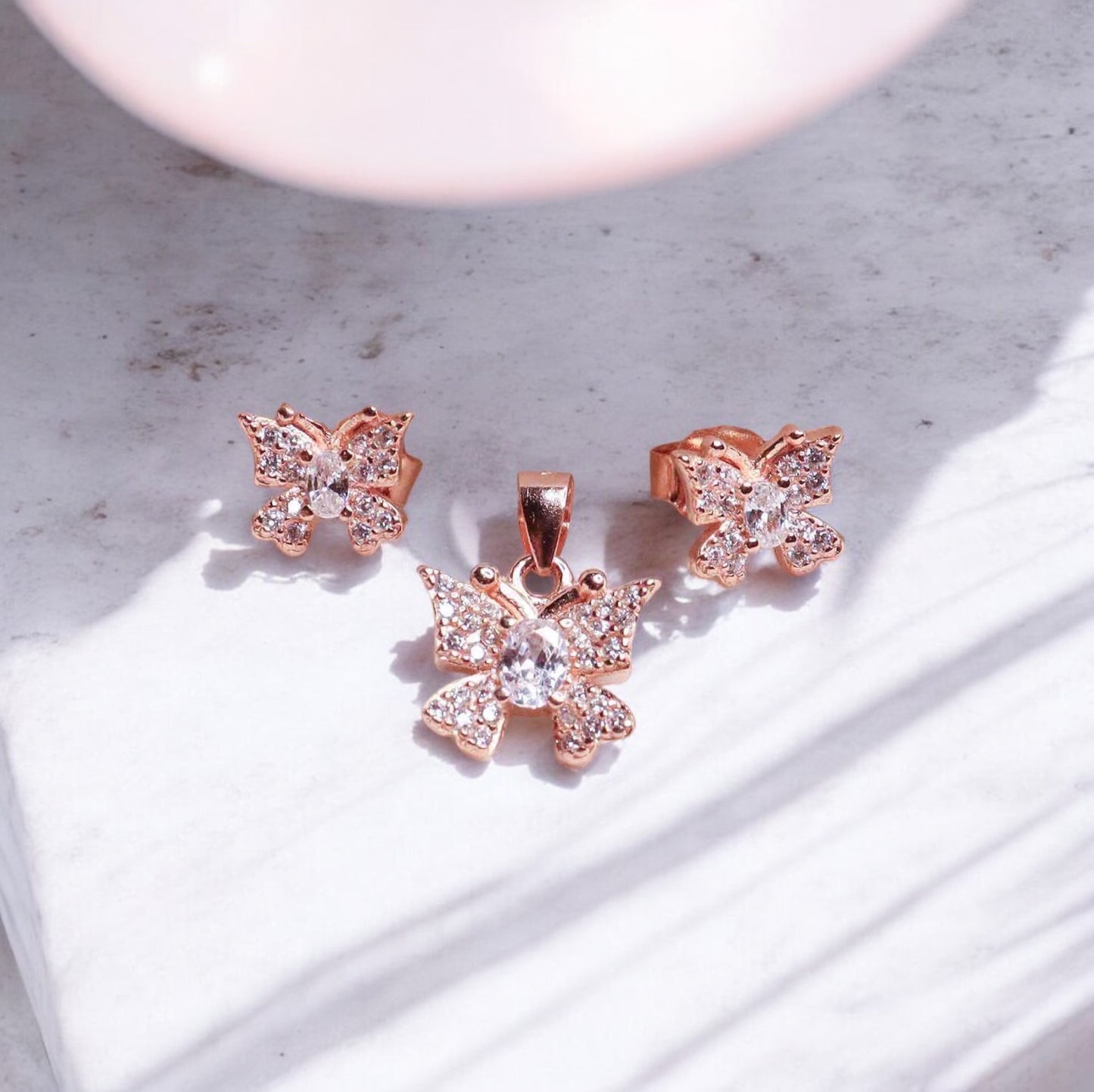 Sparkling Butterfly Pendant Set