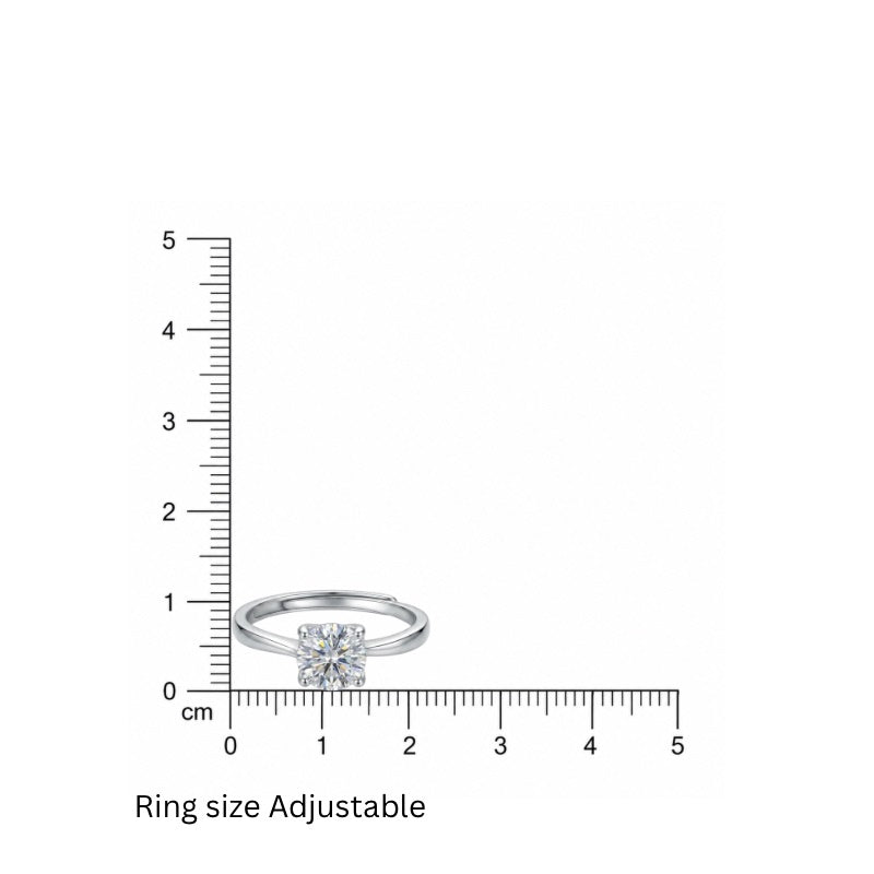 Silver Solitaire Adjustable Ring in 925 Sterling Silver