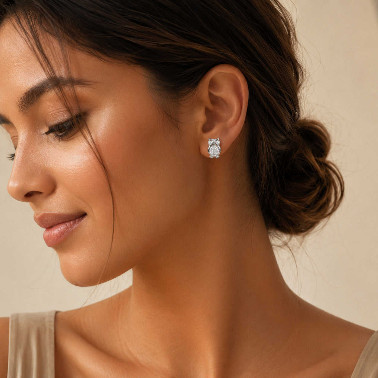 Owl CZ Stud Earrings in 925 Sterling Silver