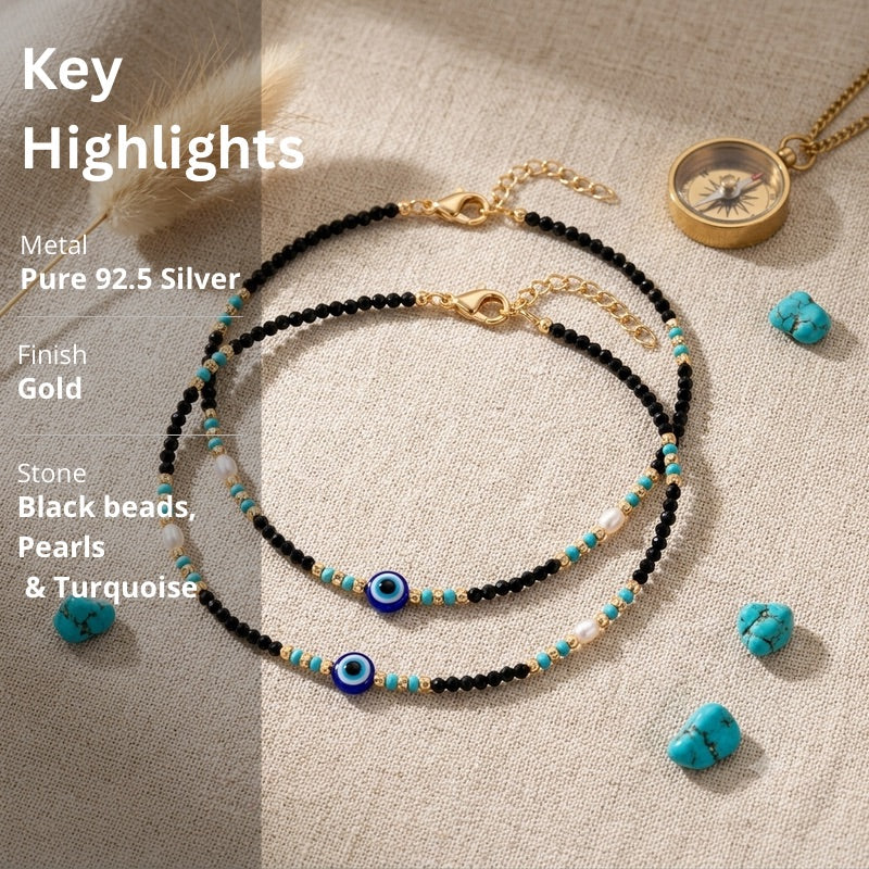 Evil Eye Beaded 925 Sterling Silver Anklet