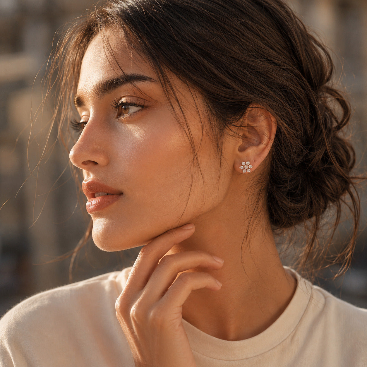 Floral CZ Stud Earrings in 925 Sterling Silver (Rose Gold Plated)