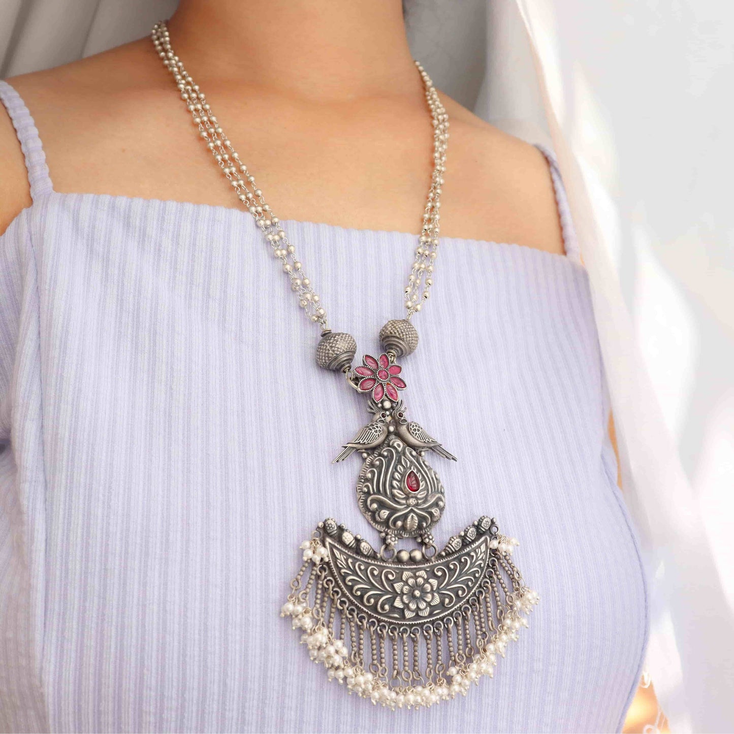 oxidised long necklace
