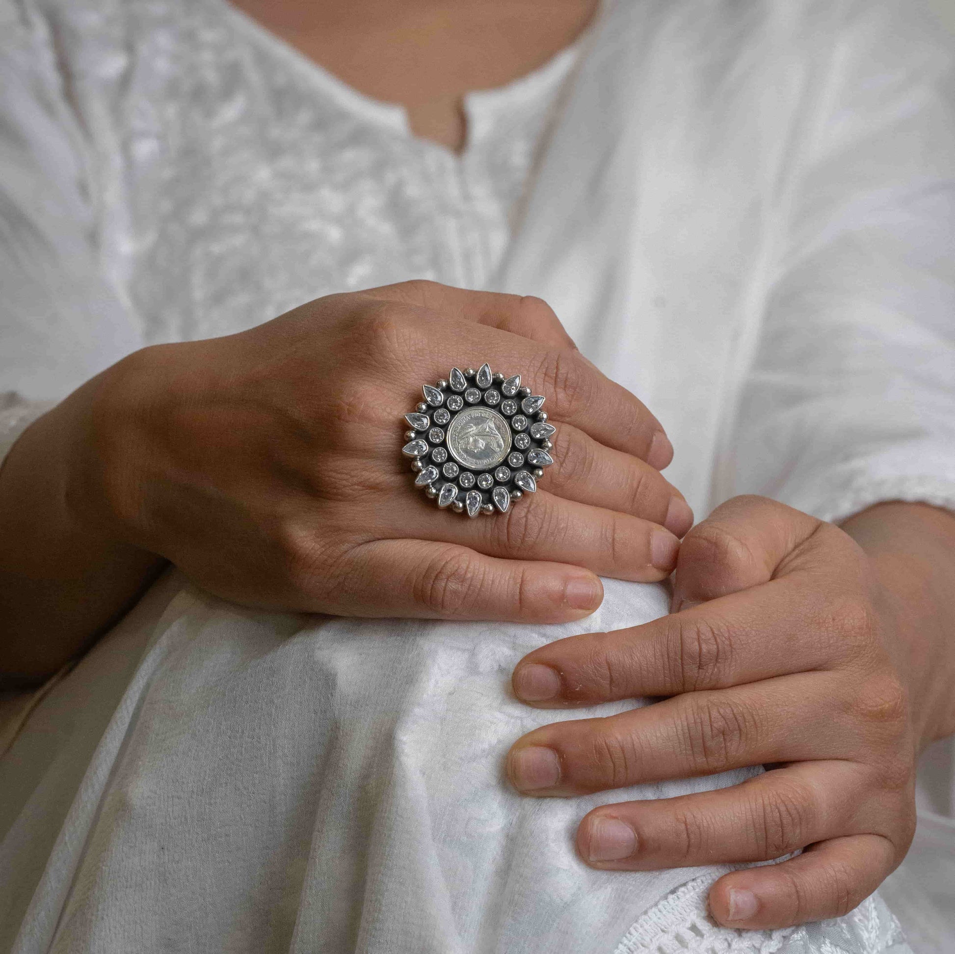 image of a silver ring with an oxidised finish