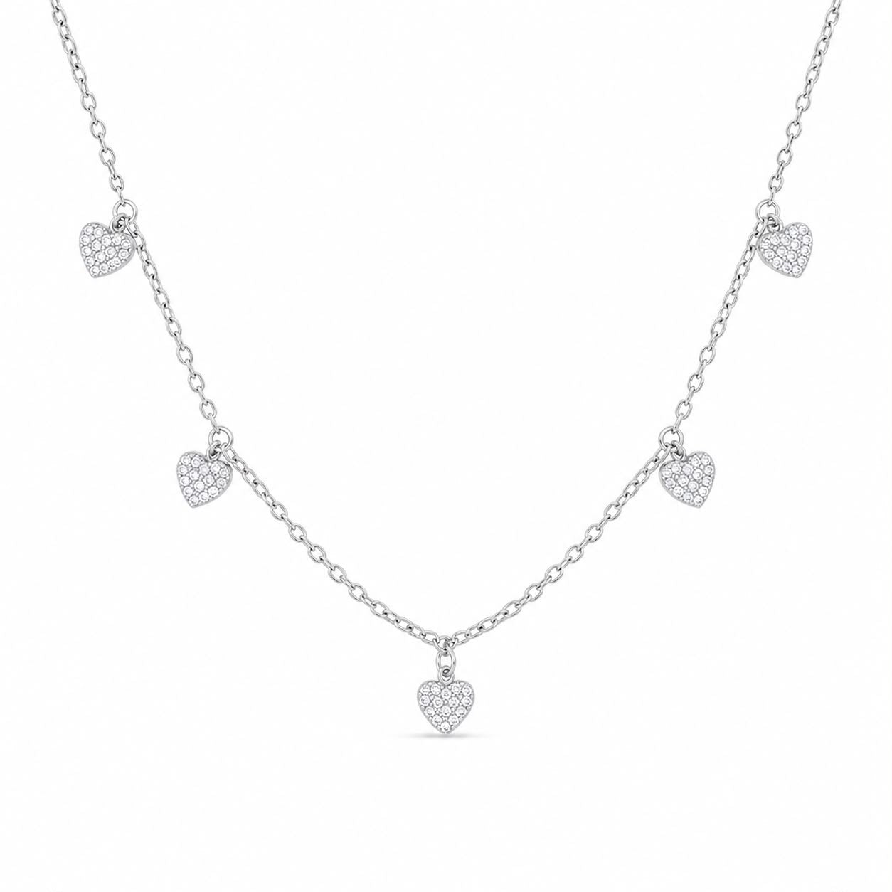 Silver Dangling Hearts Necklace