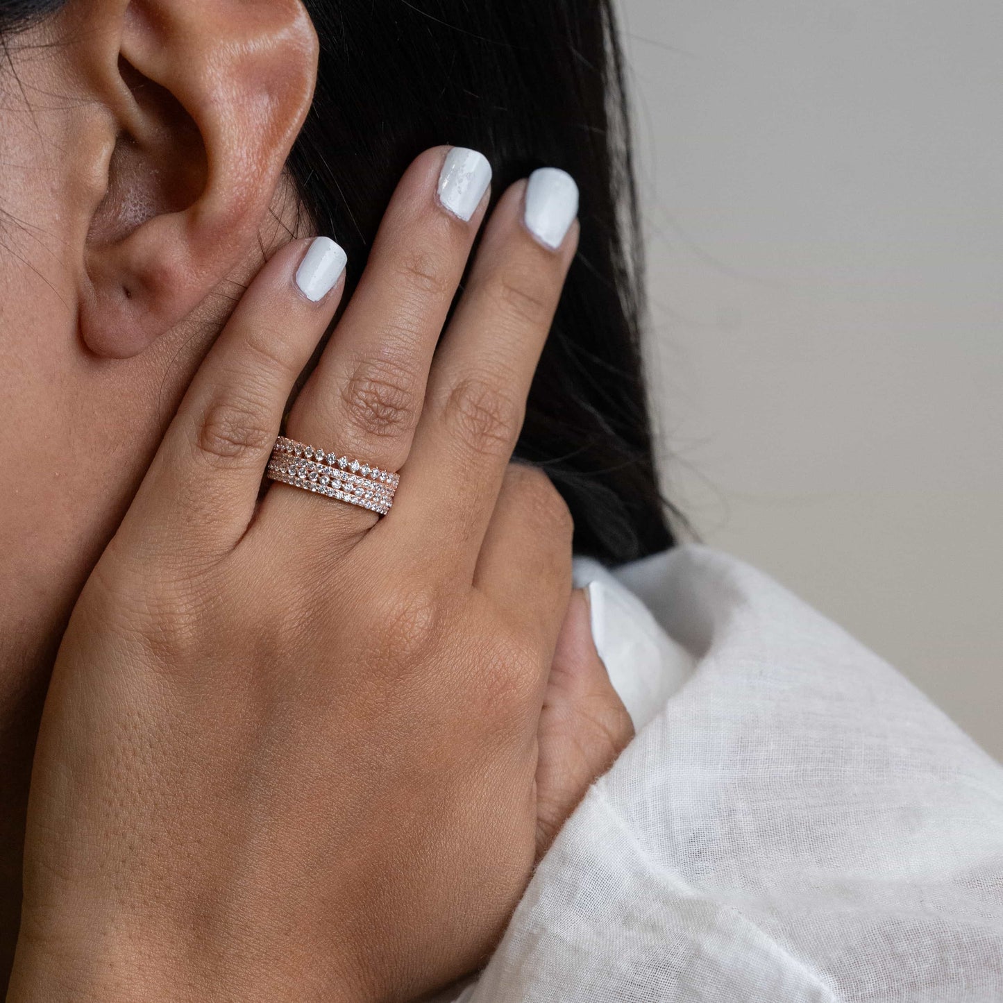 image of a silver ring, featuring a sparkling Cubic Zirconia gemstones