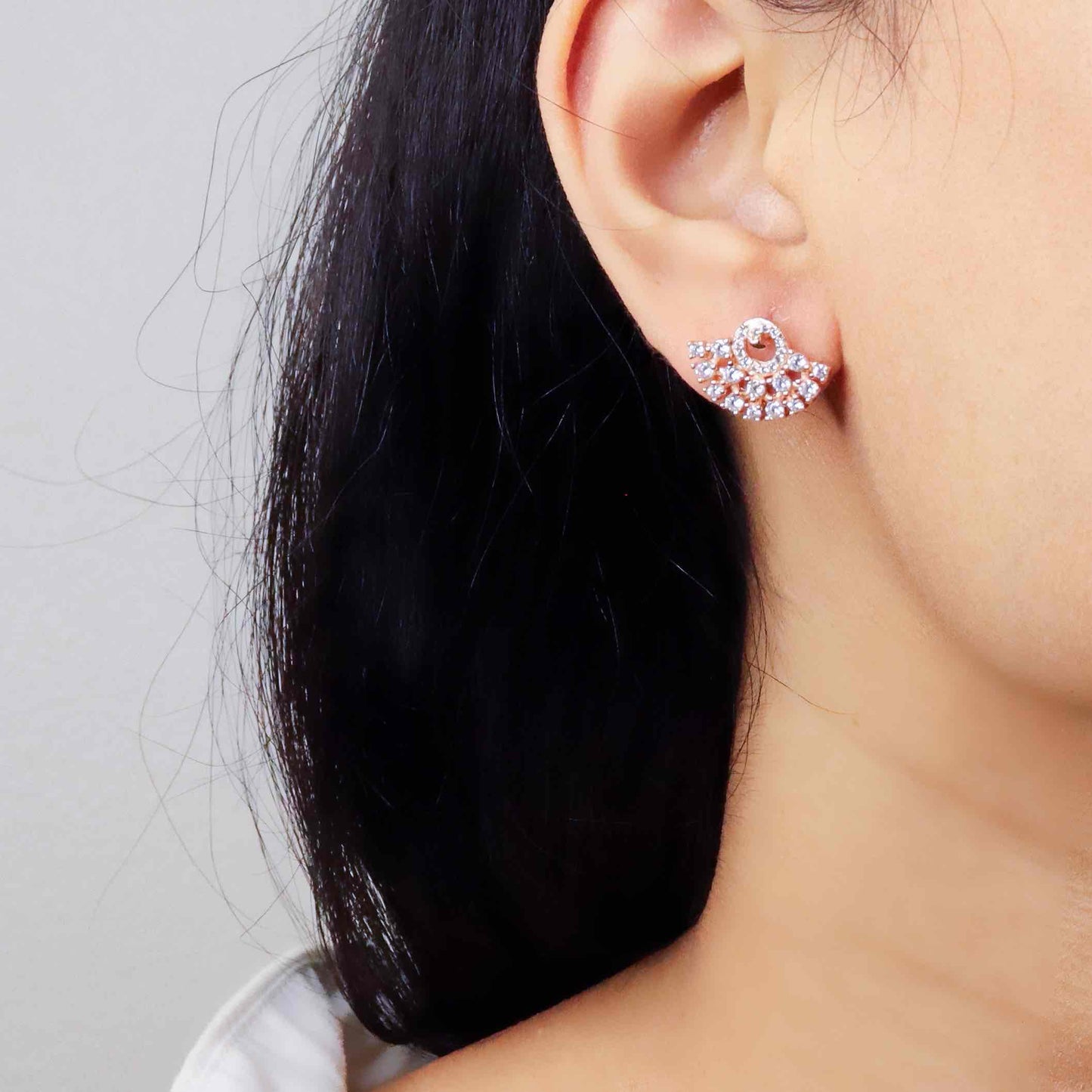 Elegant rose gold cubic zirconia silver studs sparkling with timeless sophistication.