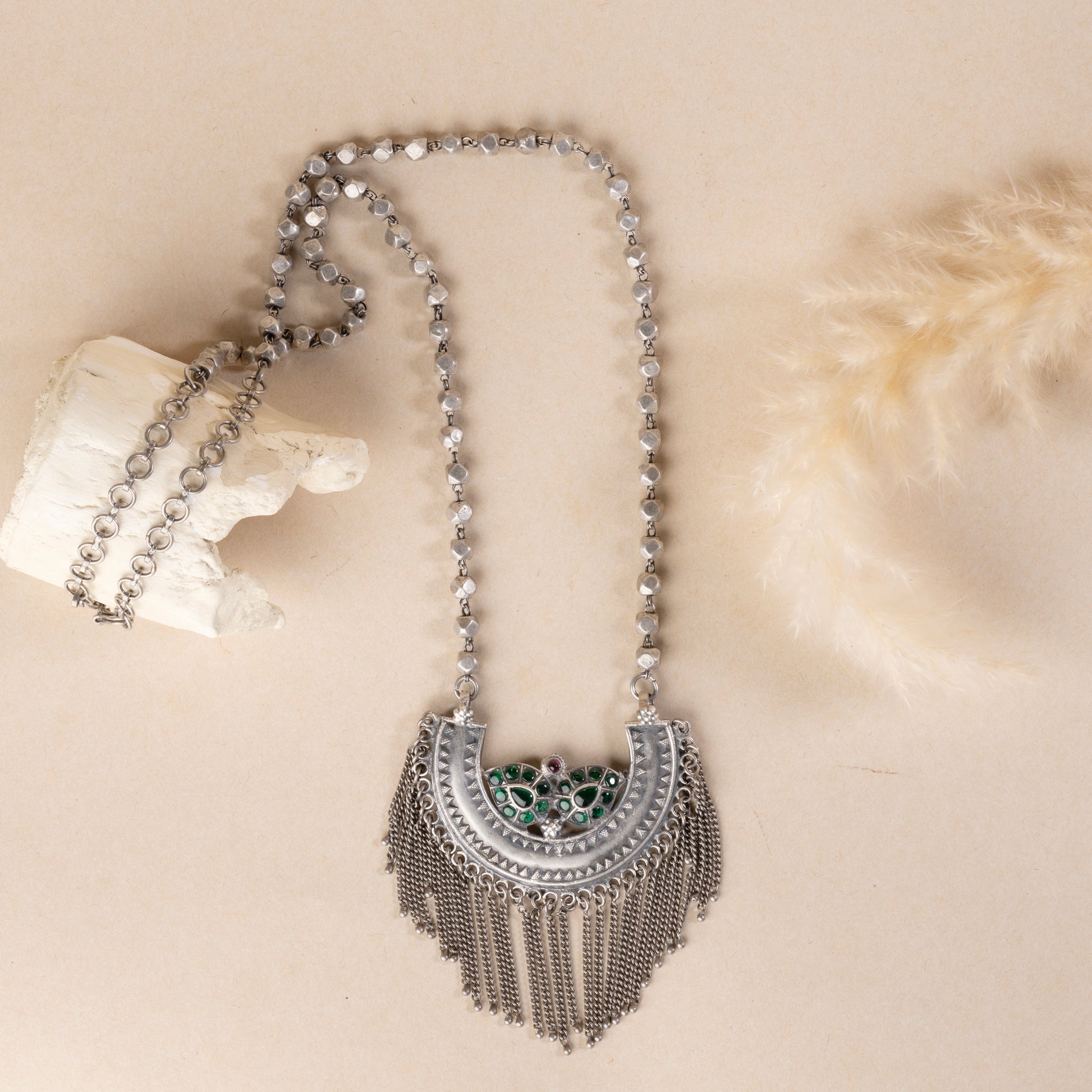 Oxidized sterling silver long necklace with a vintage-inspired charm and a timeless look.