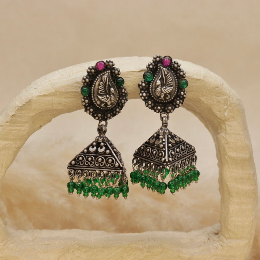 Oxidized Peacock Jhumka