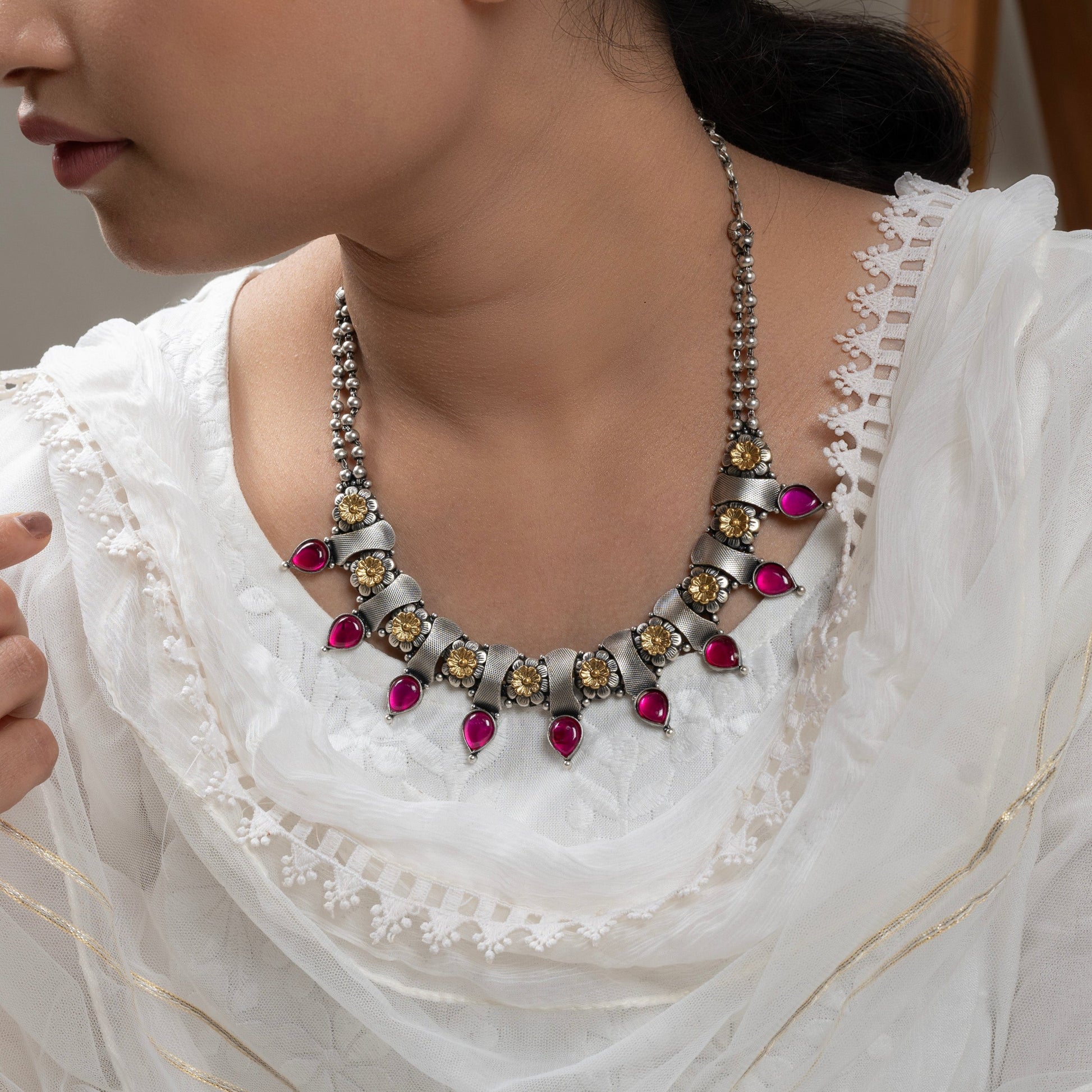 Elegant silver choker with intricate filigree design, perfect for traditional and modern outfits