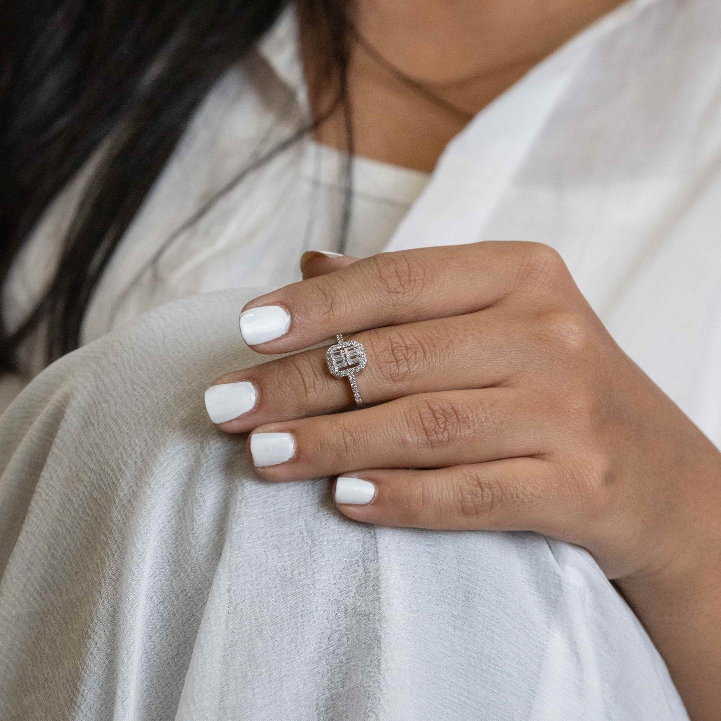 image of a silver ring, featuring a sparkling Cubic Zirconia gemstones