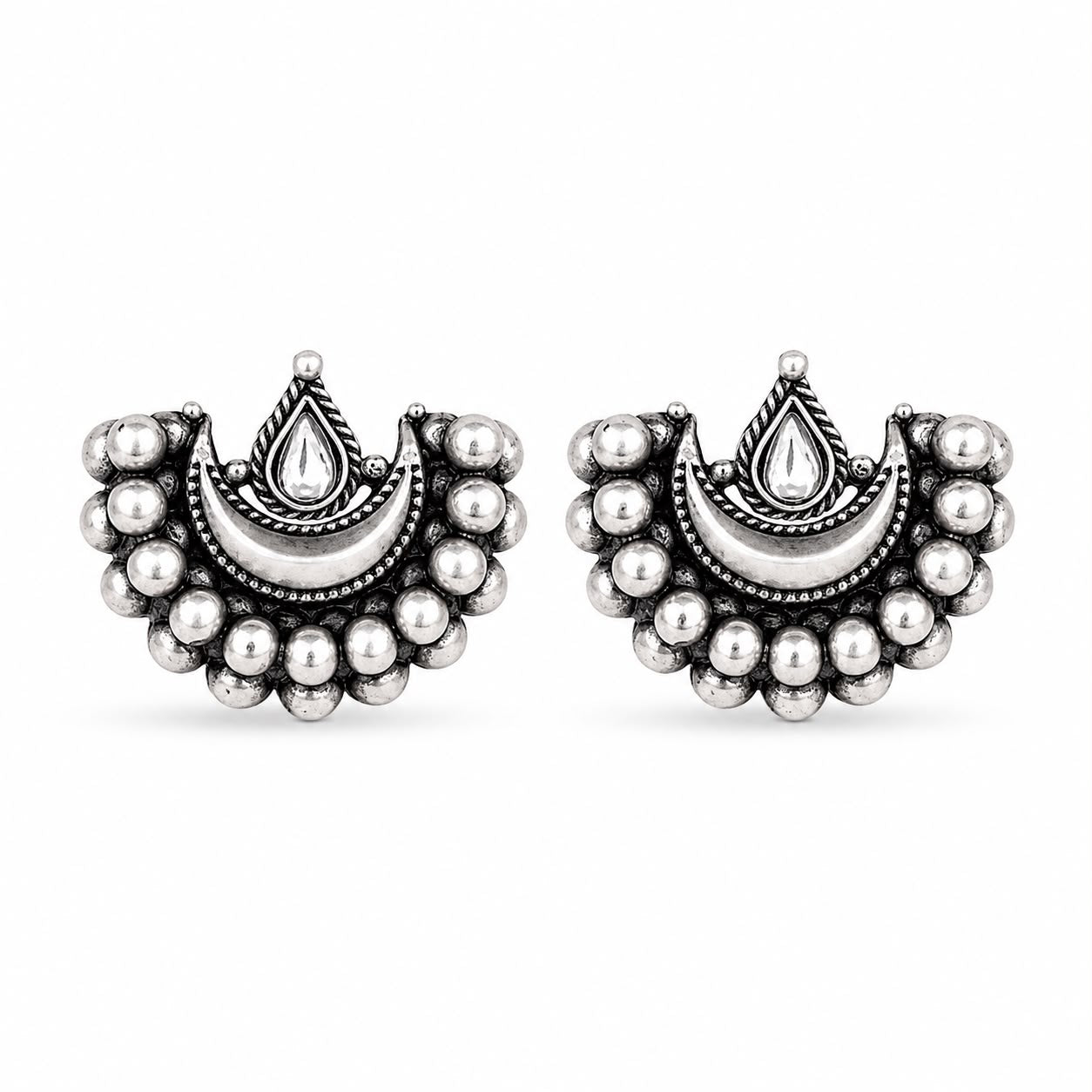 Oxidised Moon Silver Earrings