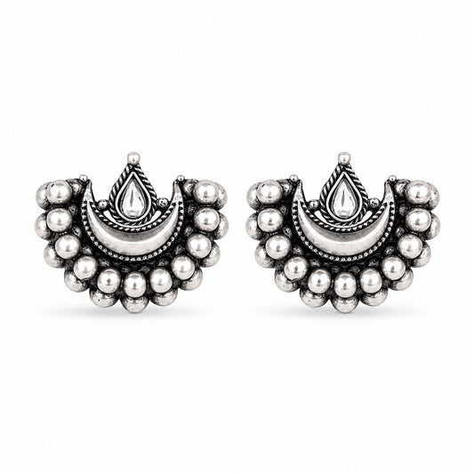 Oxidised Moon Silver Earrings