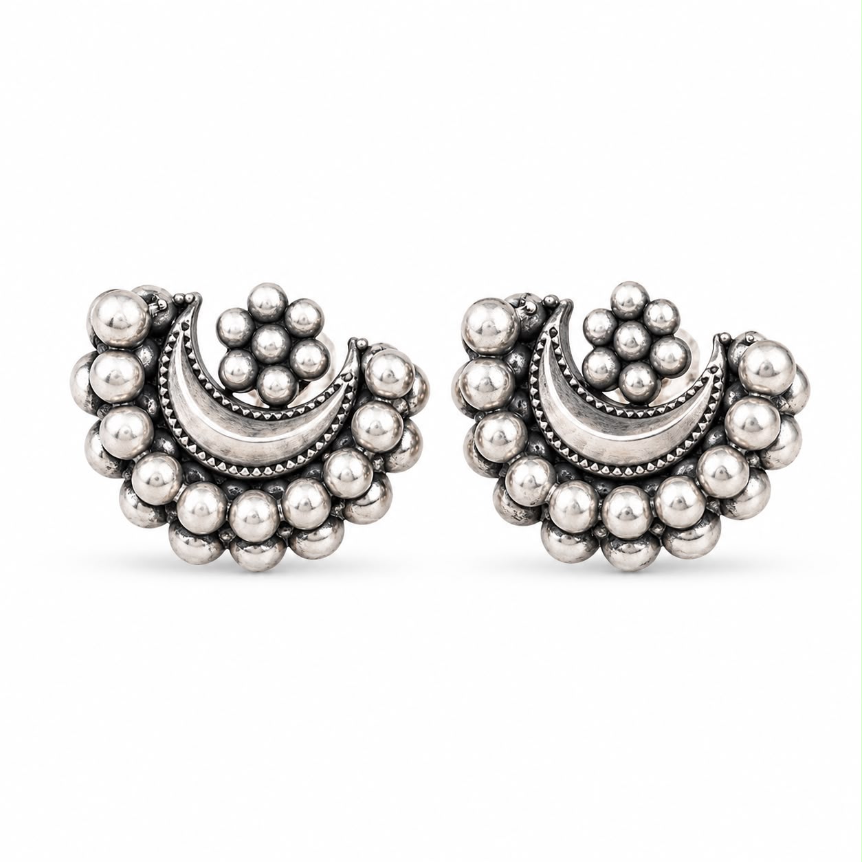 Oxidised Moon Silver Earrings